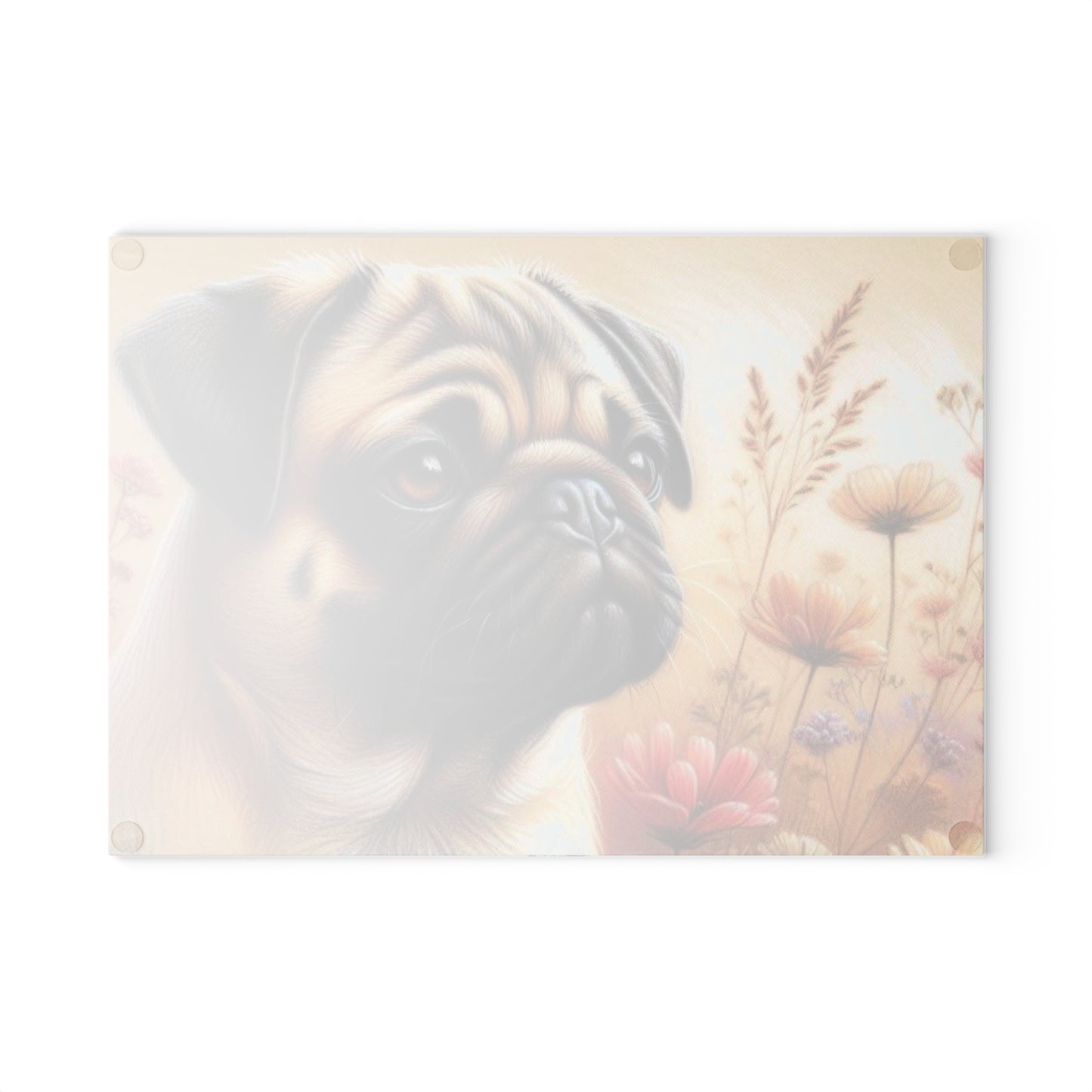 🐾 Pug & Meadow Blooms Cutting Board – Adorable Dog-Themed Kitchen Art 🌸