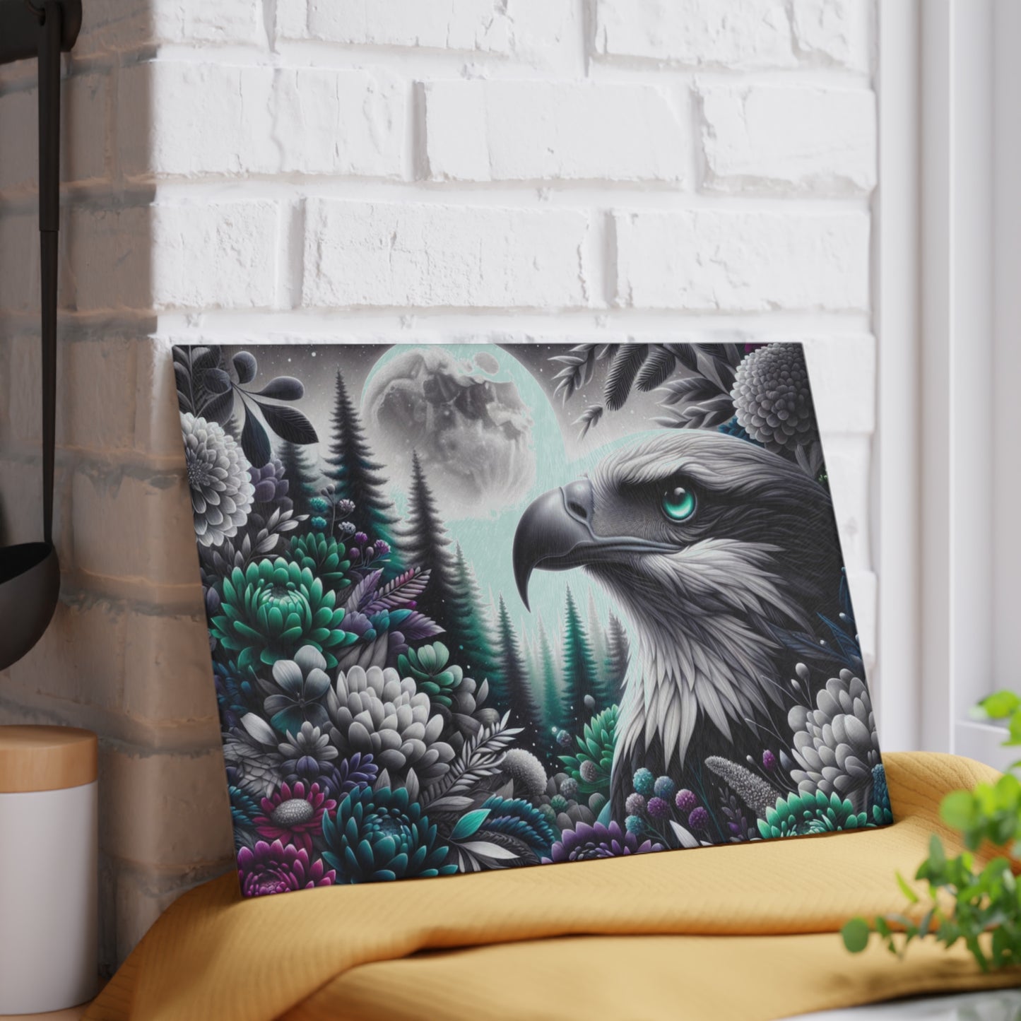 🦅🌕 “Midnight Moon Eagle” Glass Cutting Board – Bold, Modern Wild Beauty for Your Kitchen