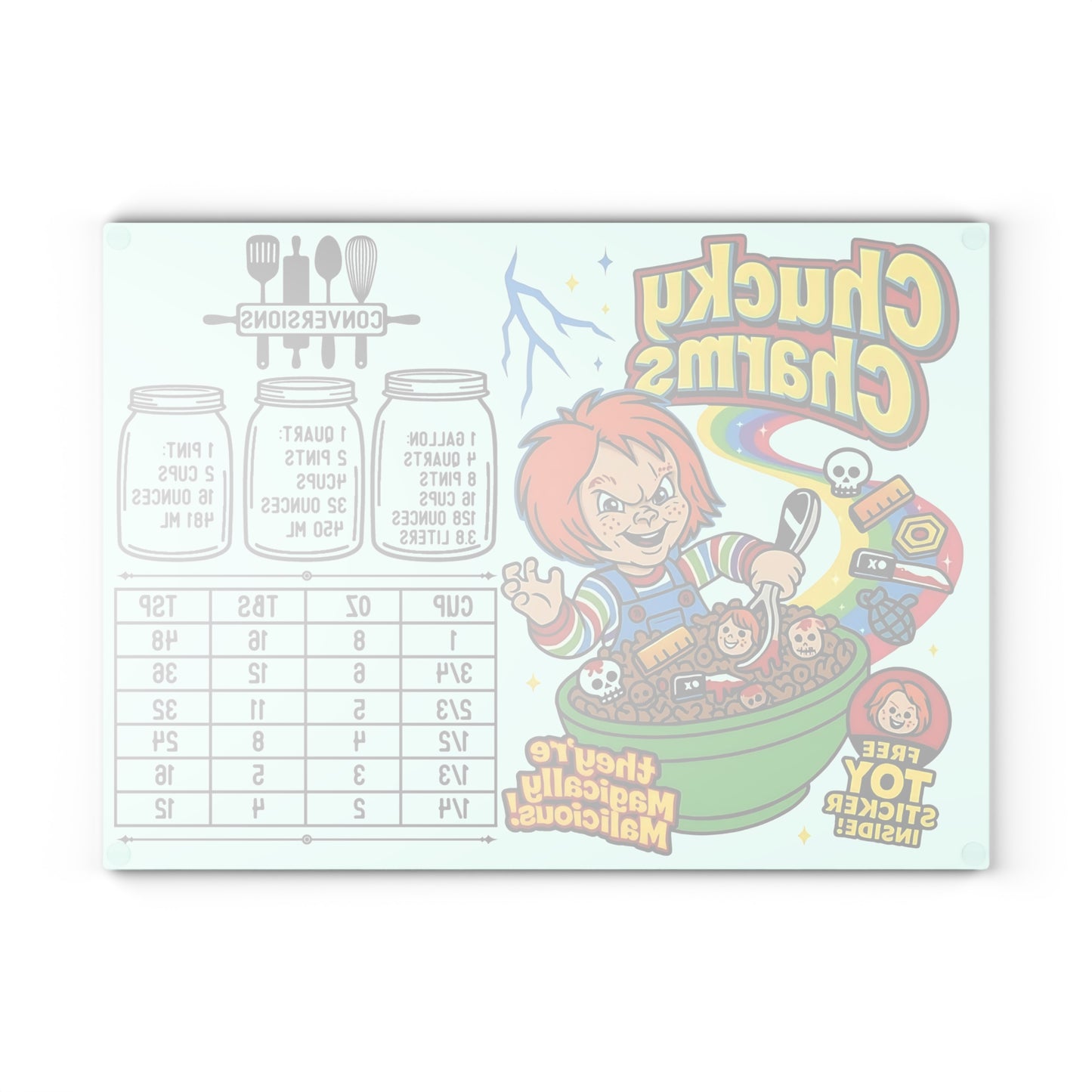 🧪 Chucky Charms Cutting Board – “Magically Malicious” Parody for Your Creepy-Cute Kitchen 🍀