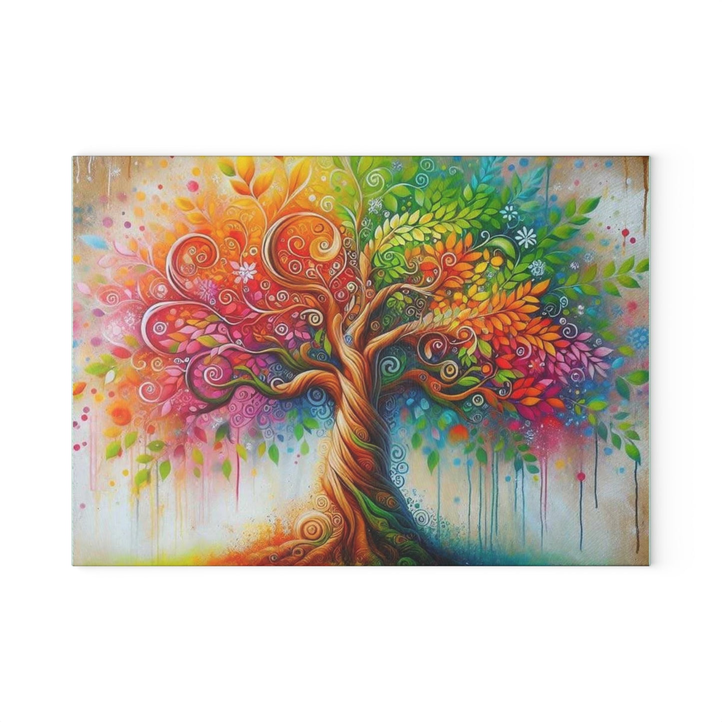 Colorful Tree of Life Tempered Glass Cutting Board