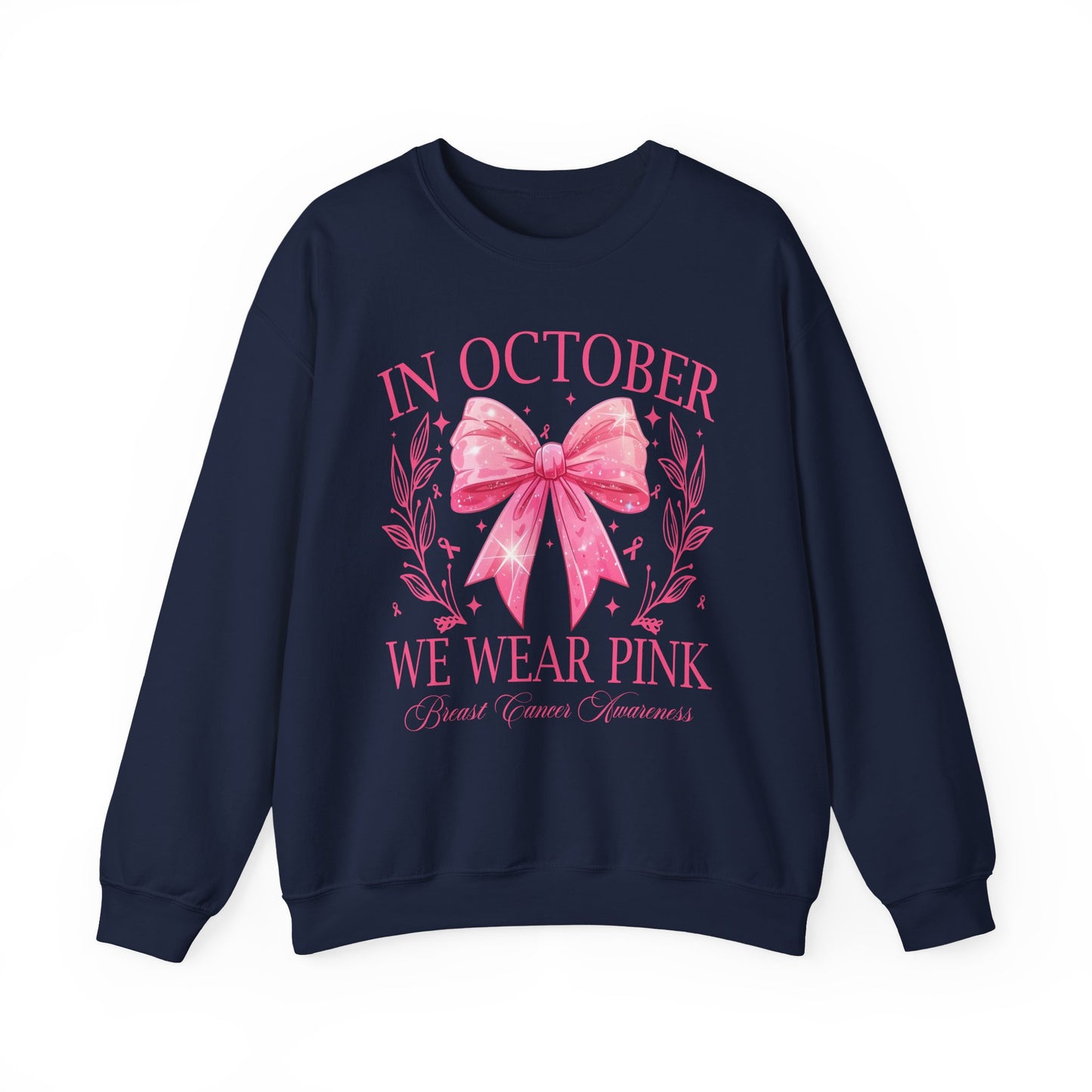 🎀✨ In October We Wear Pink Sweatshirt – Elegant Bow Breast Cancer Awareness Crewneck