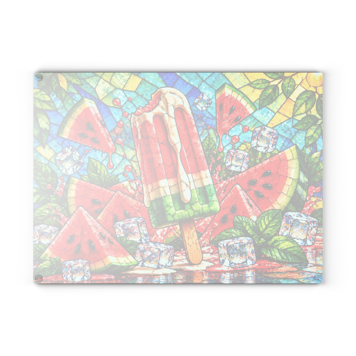 Fruit Popsicle Stained-Glass-Look Glass Cutting Board – Colorful Summer Fruit Kitchen Decor