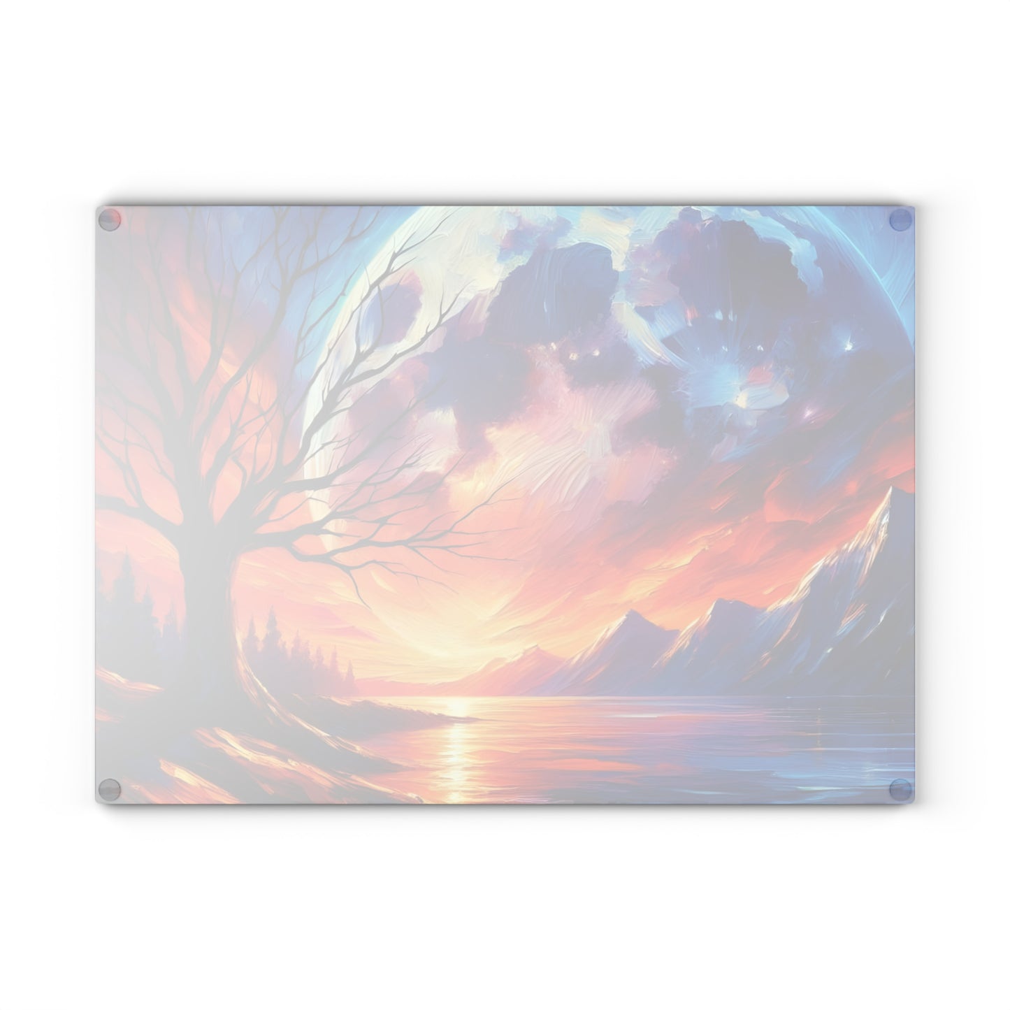 🌙🔥 Celestial Sunset Glow Cutting Board – Vibrant Sky & Tree Reflection Art 🔥🌙