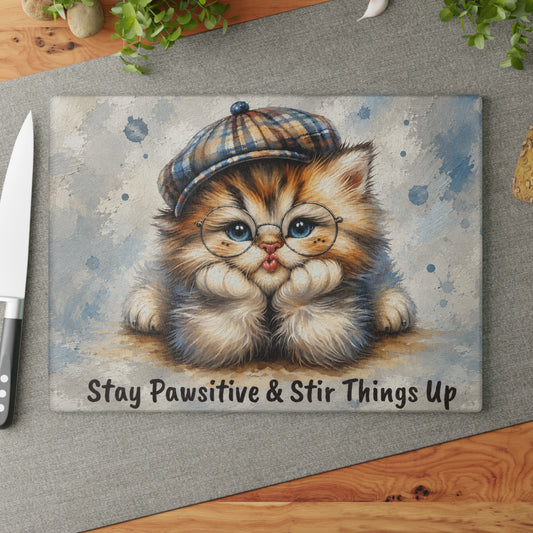 Stay Pawsitive Cat Cutting Board – Whiskered Wisdom & Cozy Kitchen Charm