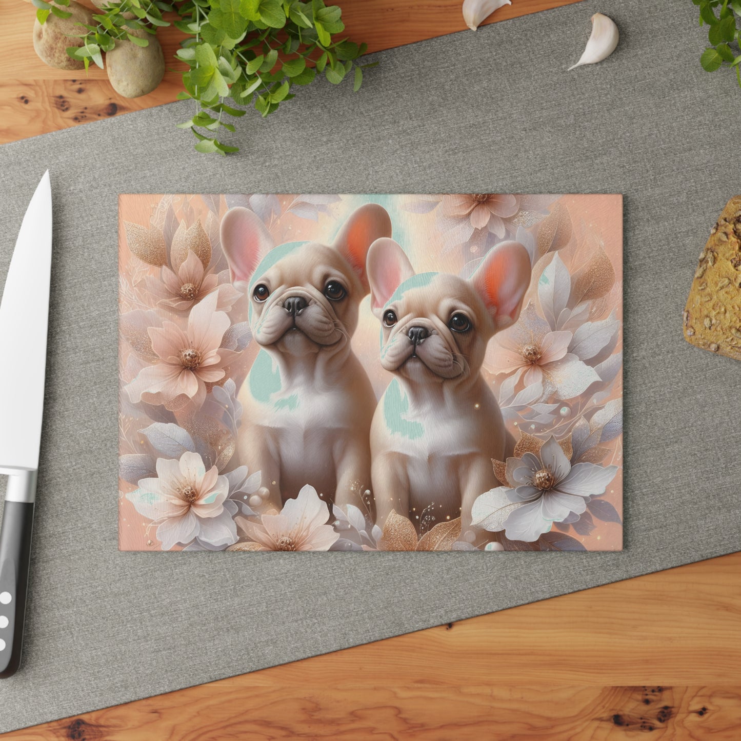 🐾 Elegant French Bulldog Floral Cutting Board – Chic Style for Dog Lovers 🌸