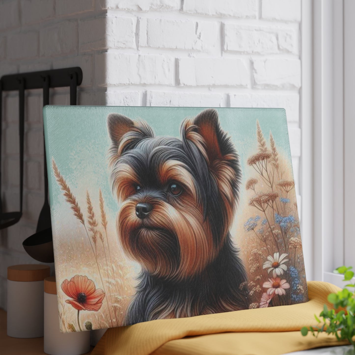 Yorkshire Terrier, tabla de cortar, regalo para amantes de los perros, vidrio templado, regalo de inauguración de la casa, tabla de charcutería, regalo único, regalo de chef