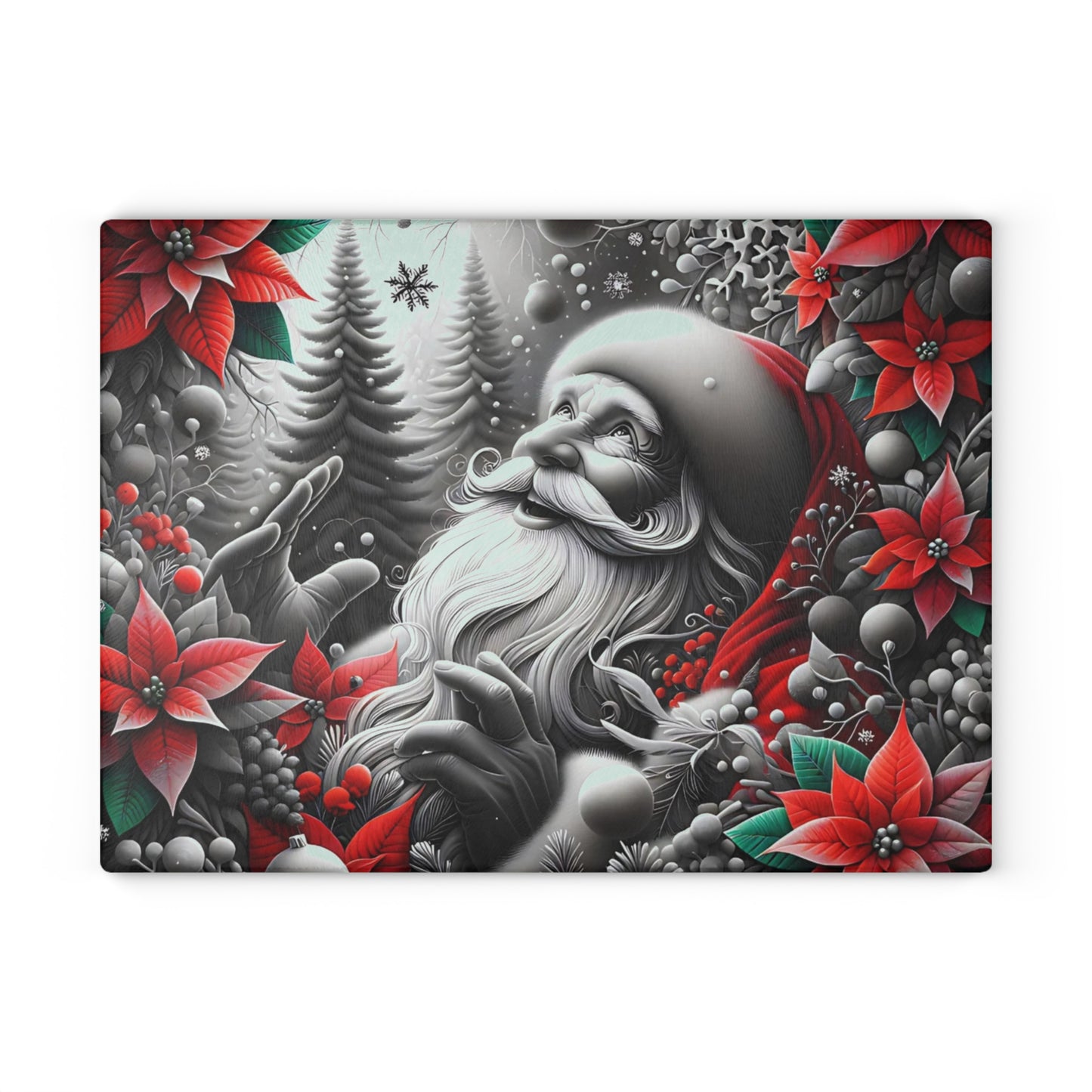 🎅❄️ “Midnight Snow Santa” Glass Cutting Board – Festive Glow for Your Kitchen