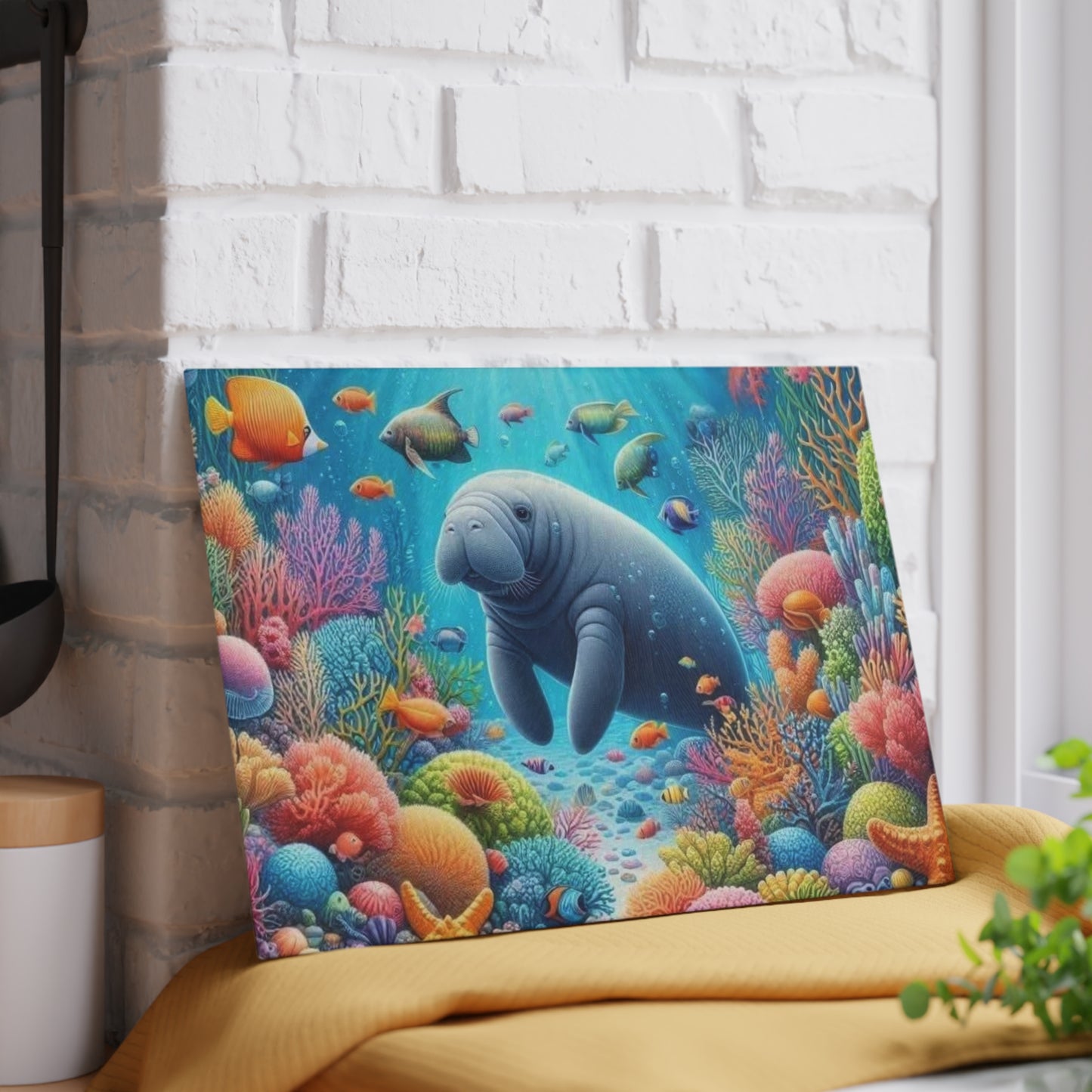 Manatee Cutting Board Textured Glass Florida Spring Kitchen Decor Coastal Home Gift Beach Housewarming Manatee Lover Sea Life Art Nautical