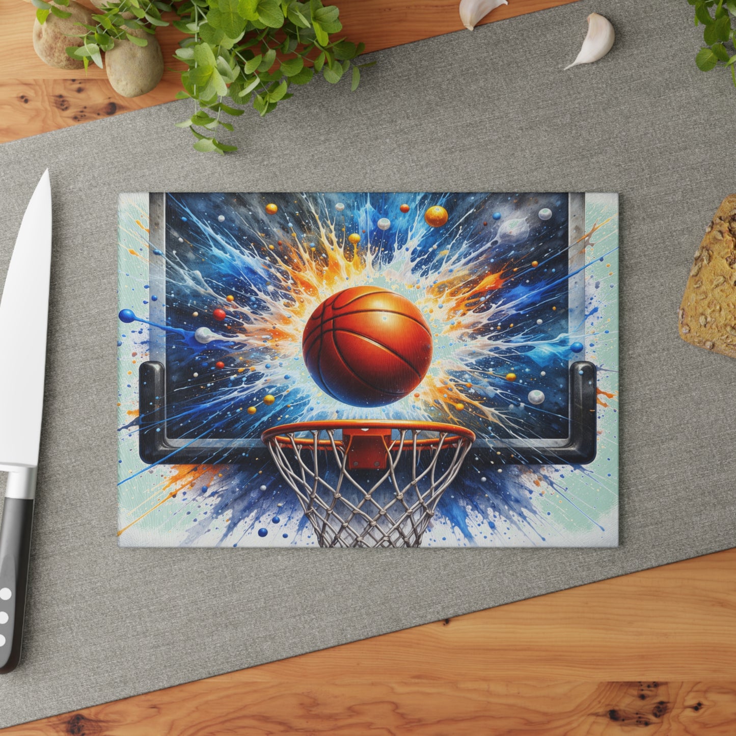 Basketball Splash Art Cutting Board – Slam Dunk Style for Your Kitchen