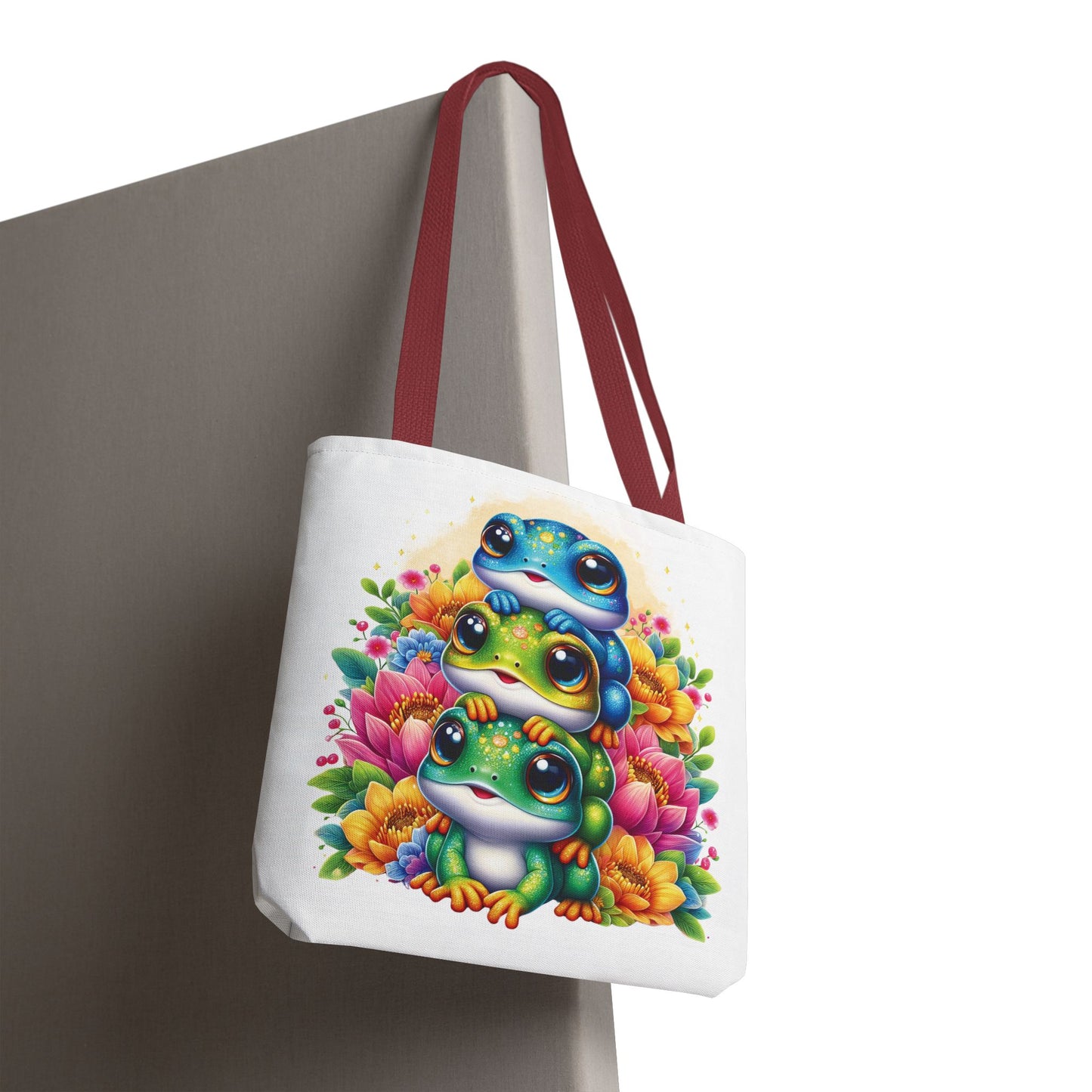 🐸 Stacked Frogs Floral Tote Bag – Colorful Whimsy for Every Day 🌸👜