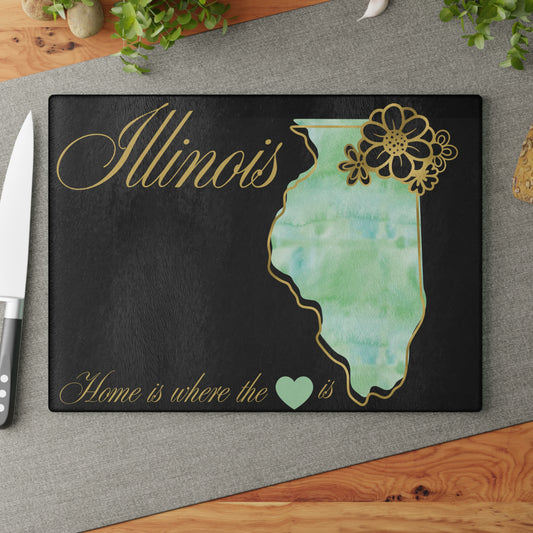 💚 Illinois State Cutting Board – Soft Watercolors & Midwest Heart