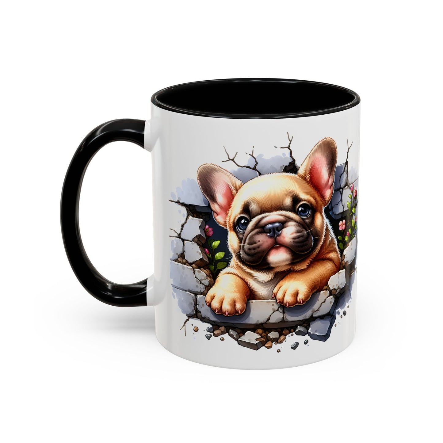 🐾☕ Tan French Bulldog Puppy Accent Mug – Sweet Peek-Through Pup Design ✨