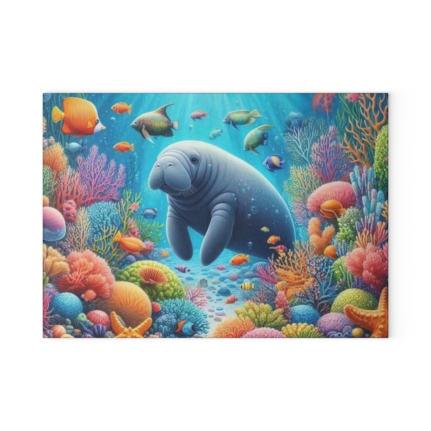 Manatee Cutting Board Textured Glass Florida Spring Kitchen Decor Coastal Home Gift Beach Housewarming Manatee Lover Sea Life Art Nautical