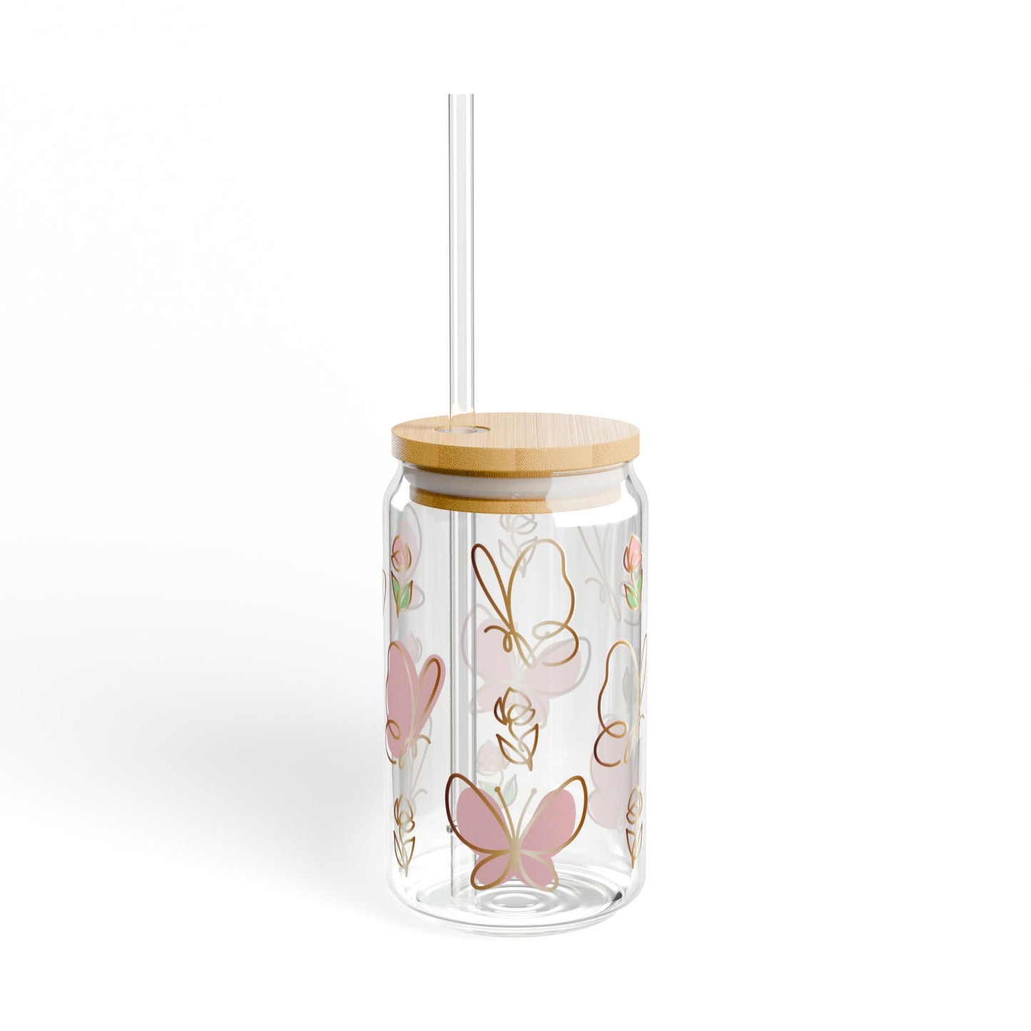 Vaso con forma de mariposa rosa y rosa dorada: elegante vaso floral para beber para cualquier ocasión.