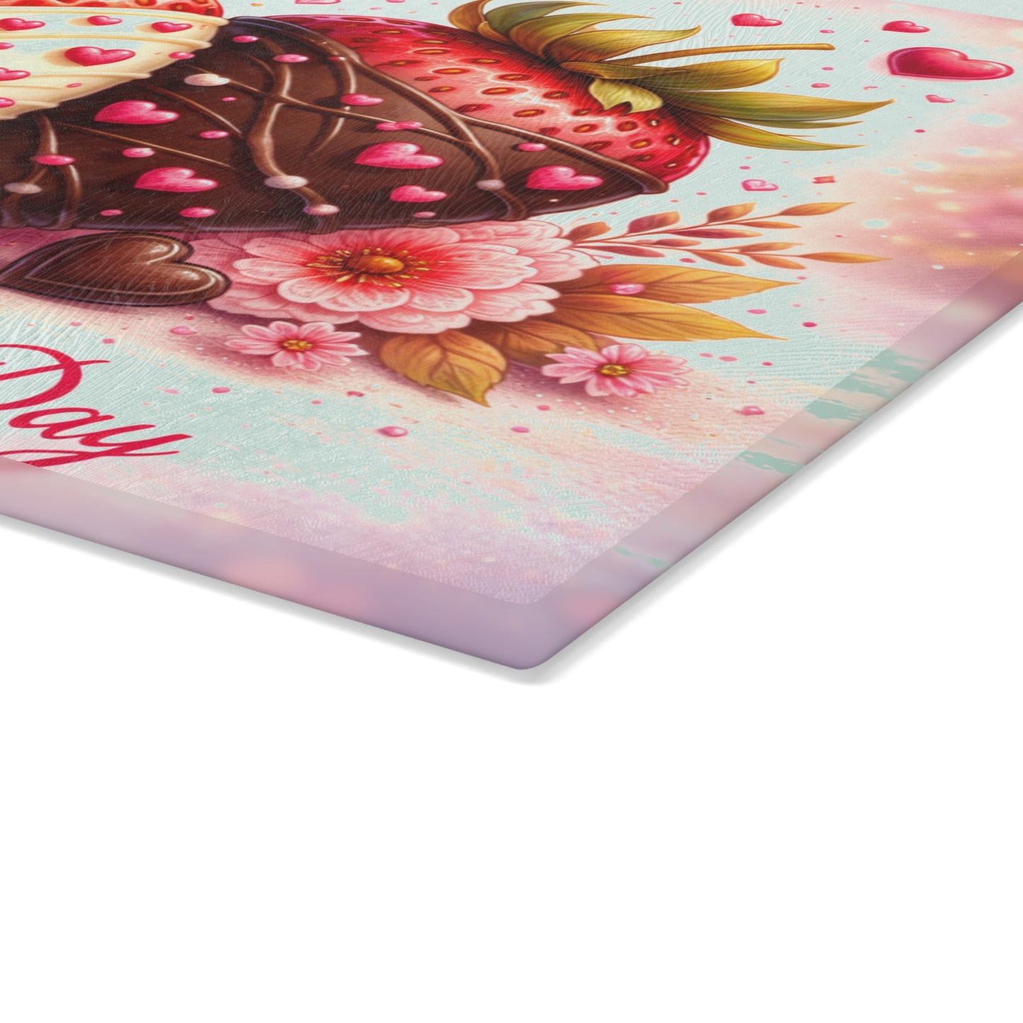 Chocolate-Covered Strawberries Valentine Glass Cutting Board – Romantic Kitchen Art Gift