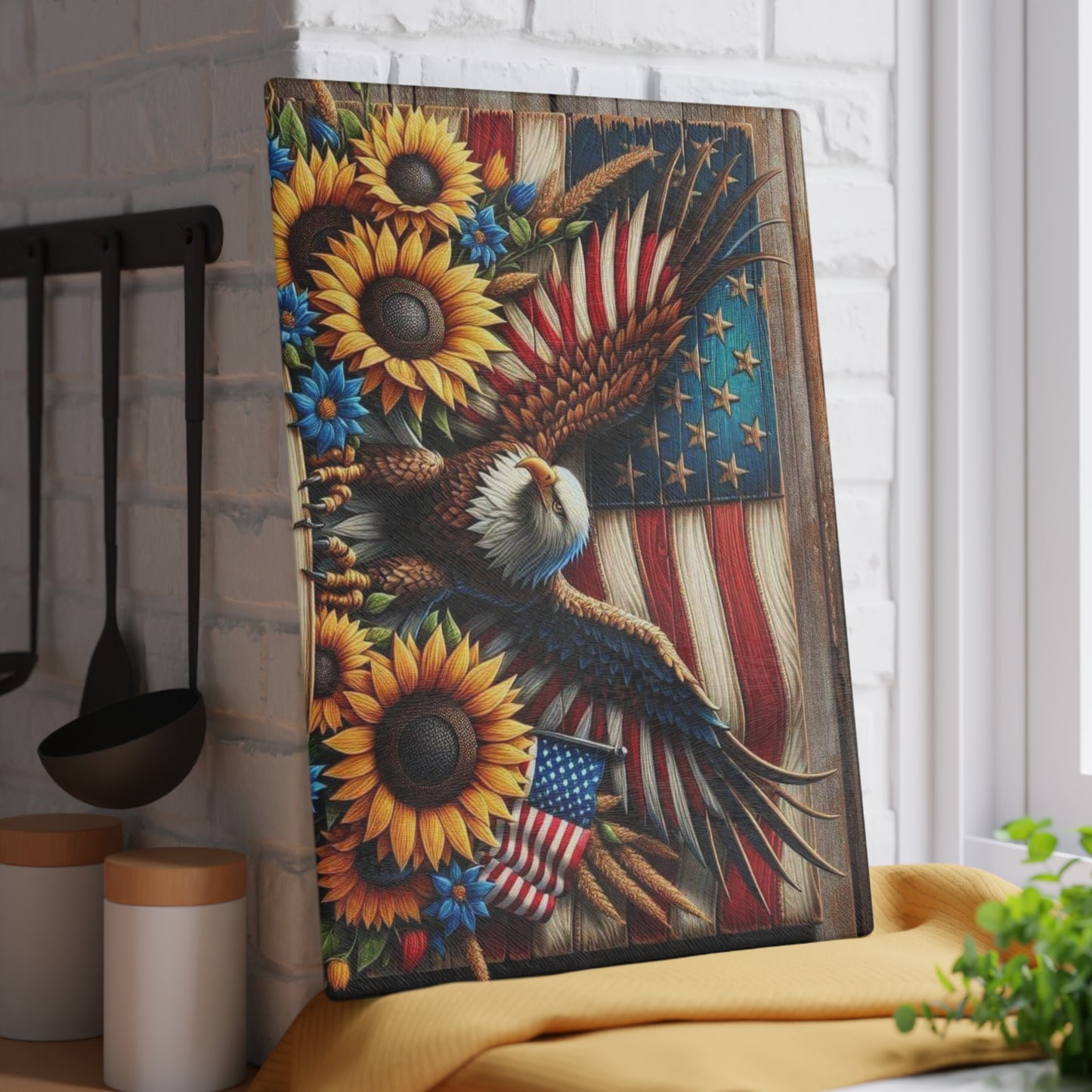 Tabla de cortar con águila, cocina rústica, decoración de vida silvestre, arte de cocina con águila, regalo de águila, águila americana, tabla de charcutería, decoración natural