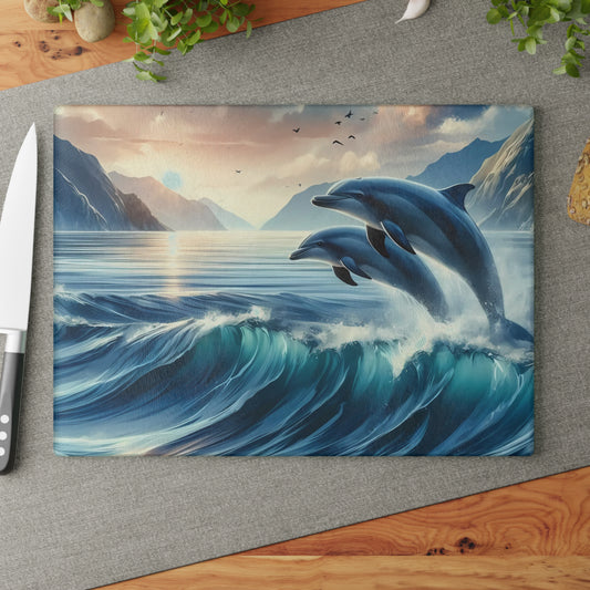 🌊🐬 Ocean Wave Dolphins Cutting Board – Coastal Elegance for Your Kitchen 🐬🌊