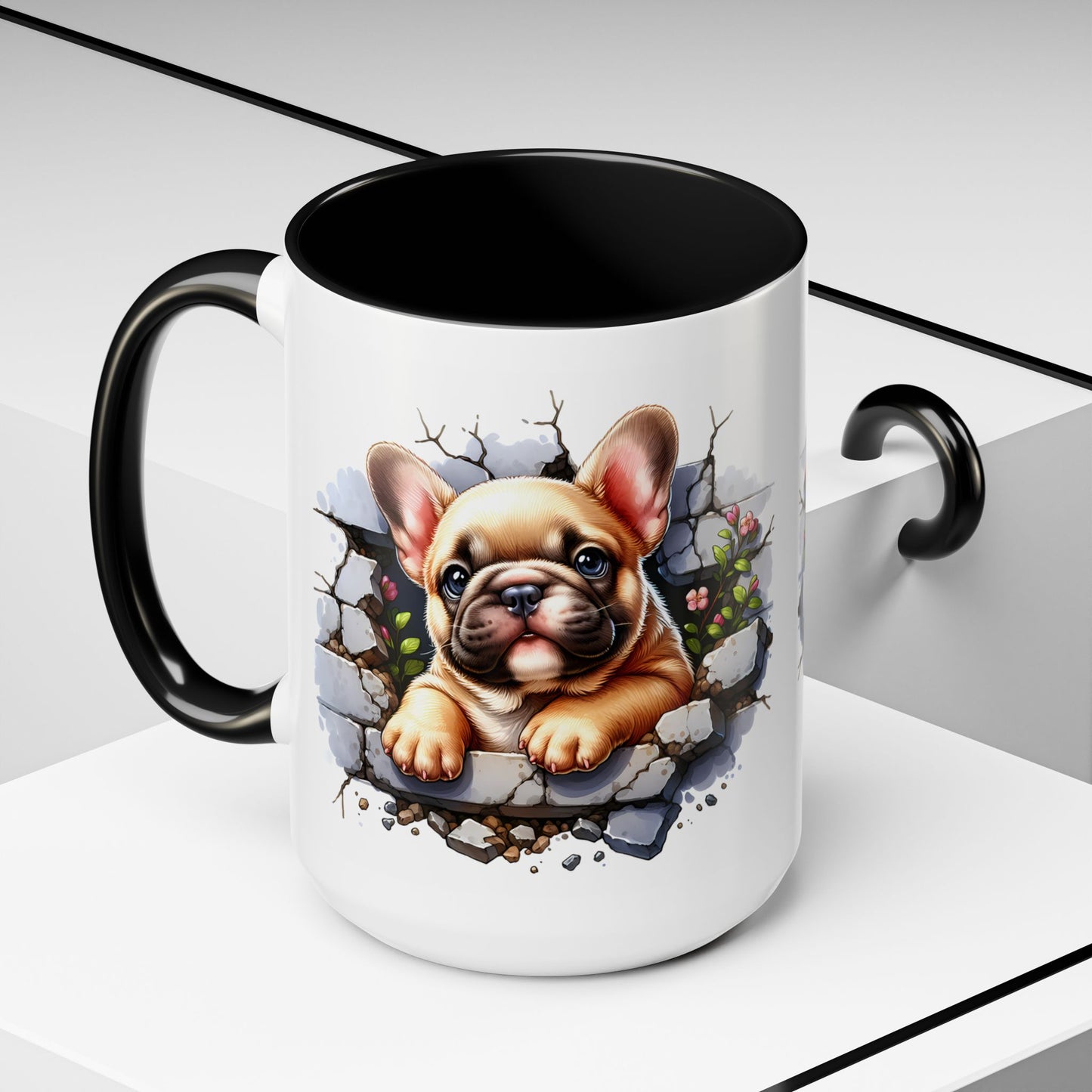 🐾☕ Tan French Bulldog Puppy Accent Mug – Sweet Peek-Through Pup Design ✨