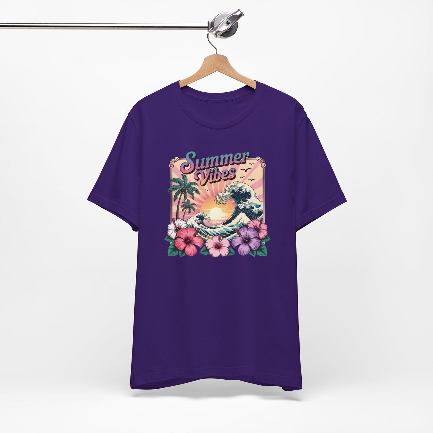 ☀️ Camiseta Summer Vibes – Ola playera vibrante, hibisco y palmeras | Camiseta gráfica para mujer