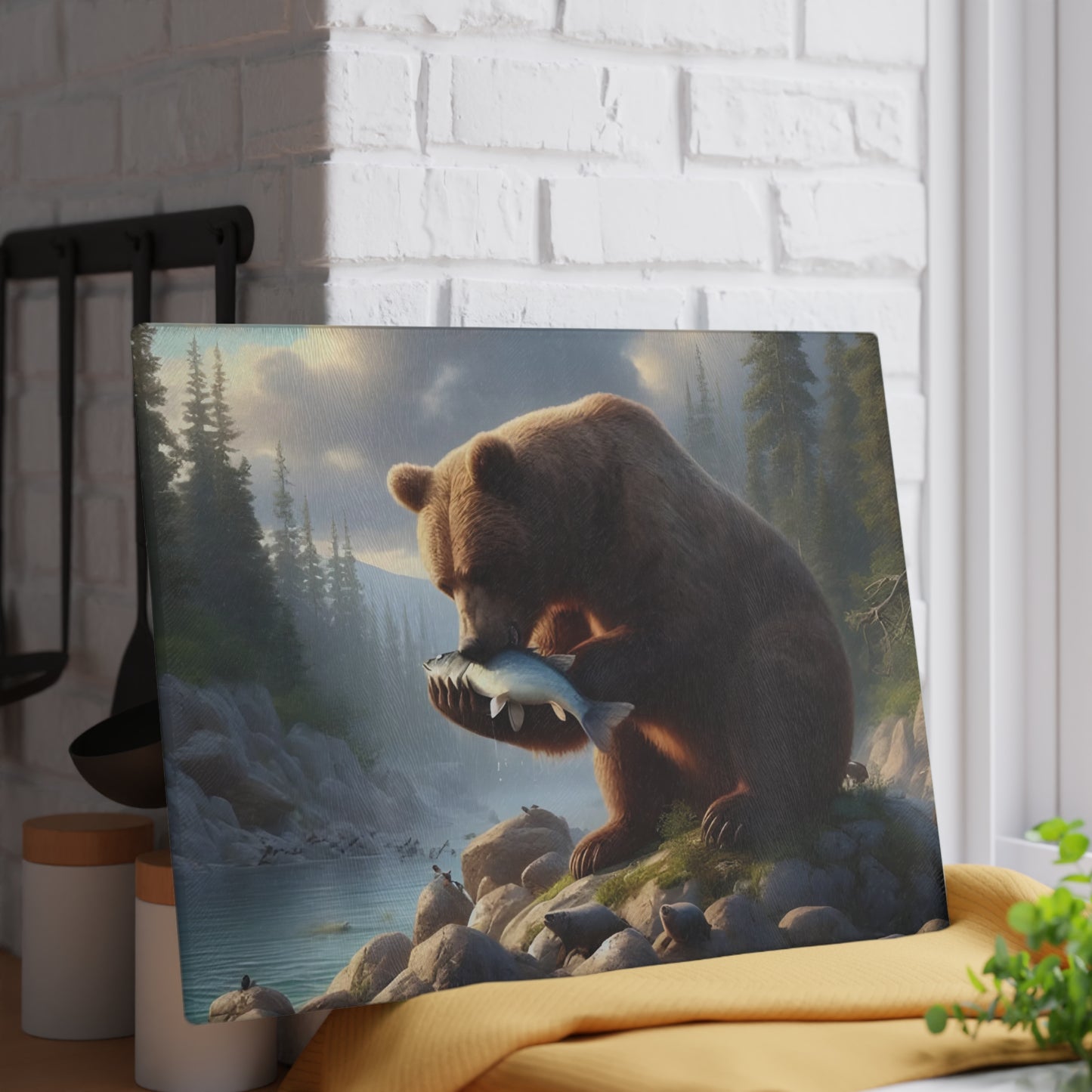 🐻🌲 Bear & Salmon River Cutting Board – Nature’s Wild Elegance for Your Kitchen 🌲🐻