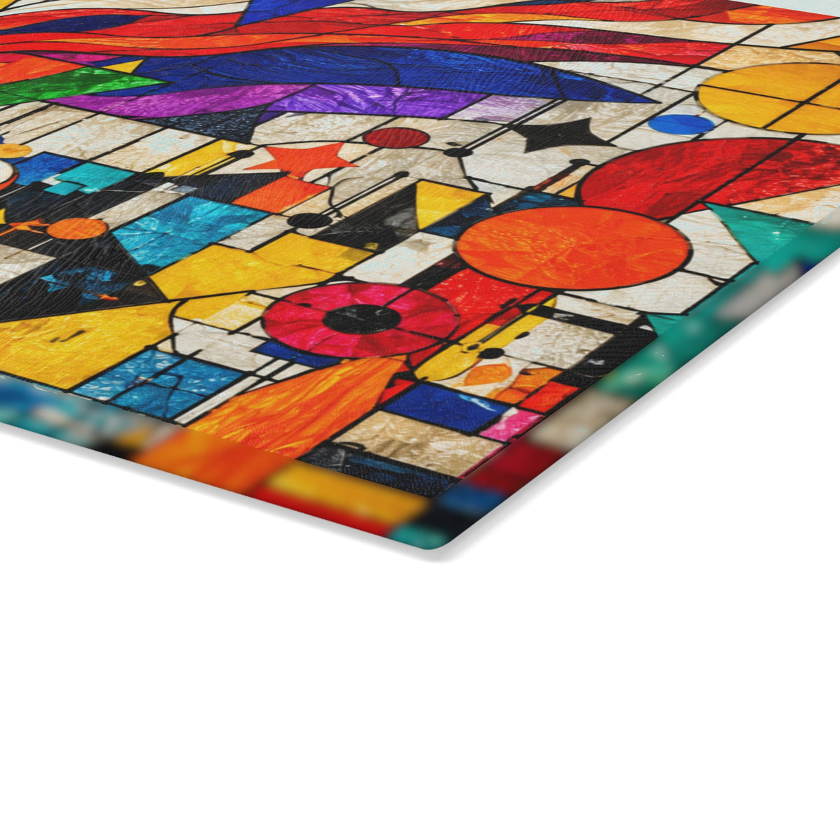 Colorful Abstract Stained-Glass-Look Glass Cutting Board – Modern Geometric Kitchen Decor