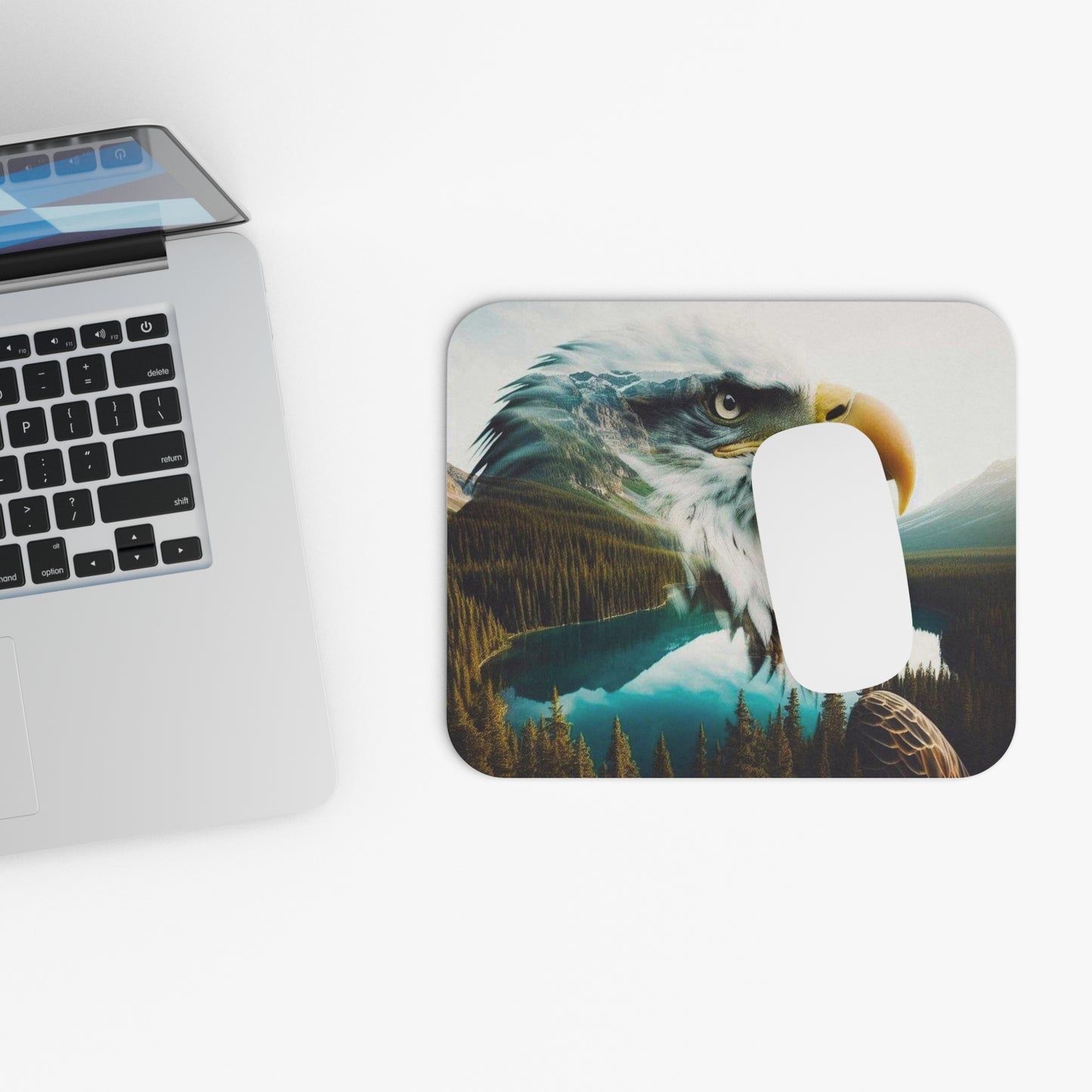 🖱️🦅 Bald Eagle Mountain Lake Mouse Pad – Nature & Freedom Desk Art