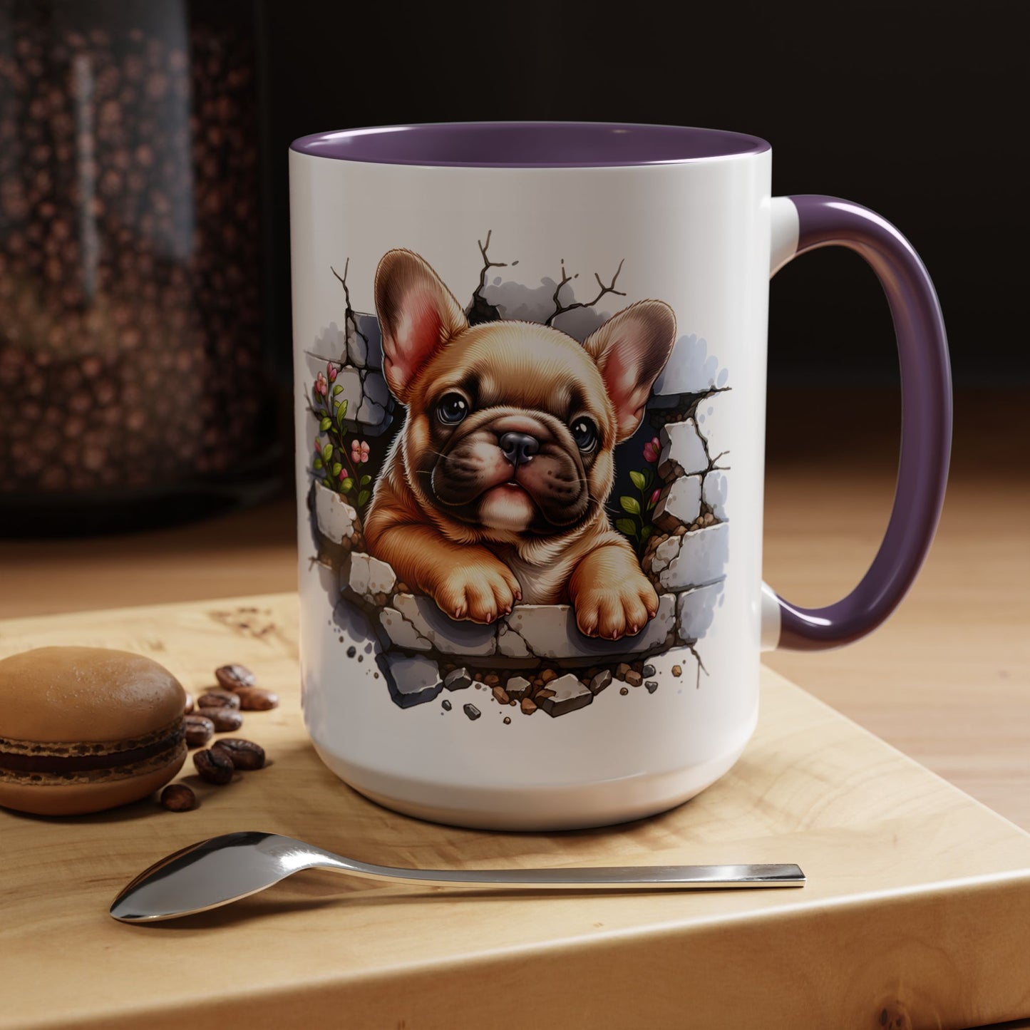 🐾☕ Tan French Bulldog Puppy Accent Mug – Sweet Peek-Through Pup Design ✨