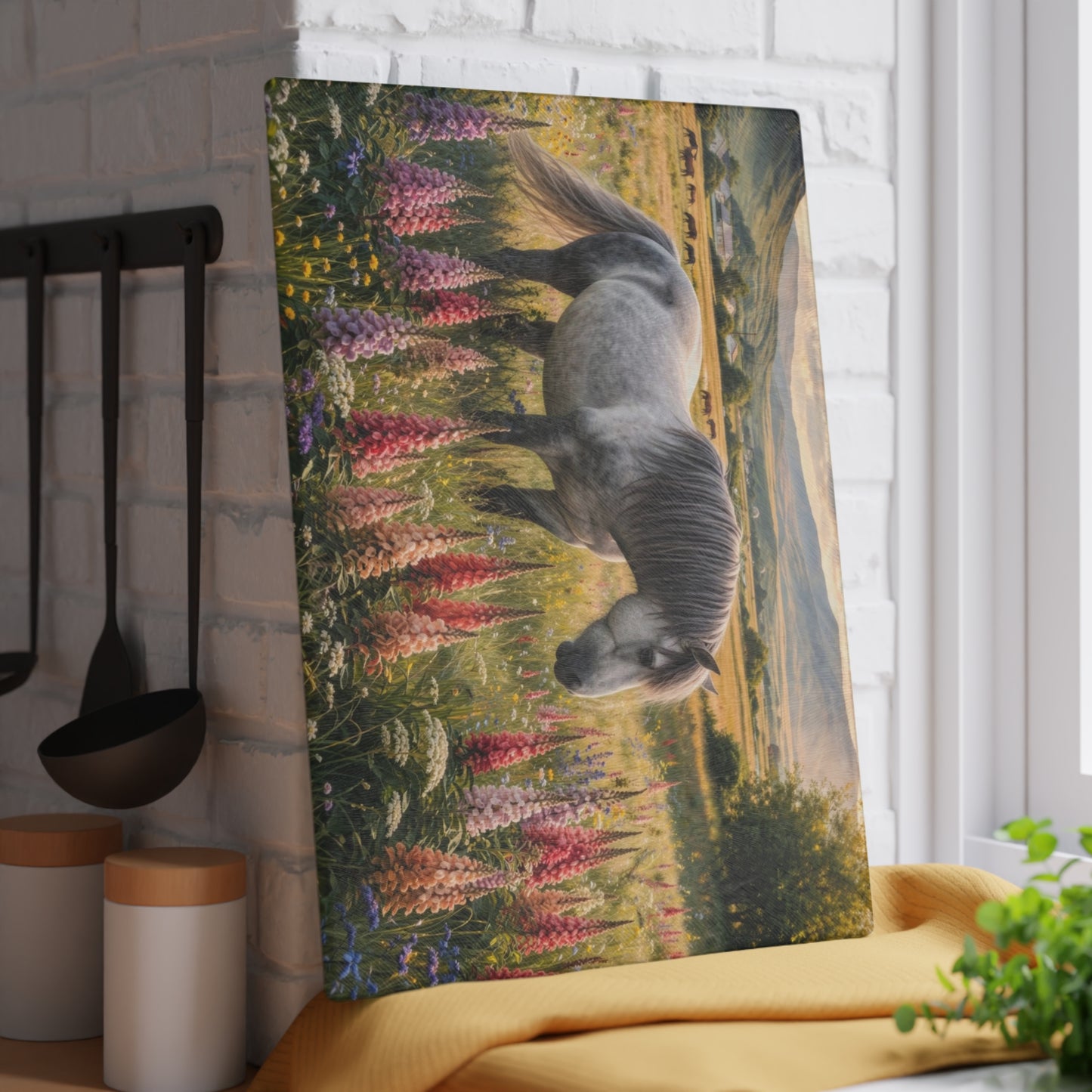 Wildflower Horse Glass Cutting Board – Farmhouse Horse Lover Kitchen Decor