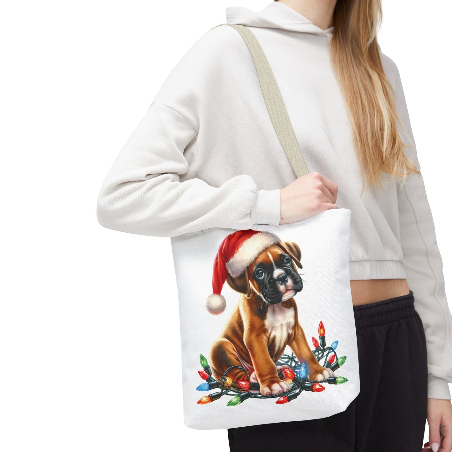 👜 Boxer Christmas Lights Tote Bag – Festive Charm for Dog Lovers 🎄