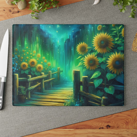 Tabla de cortar de vidrio templado con diseño de girasol: ¡Ilumina tu cocina!
