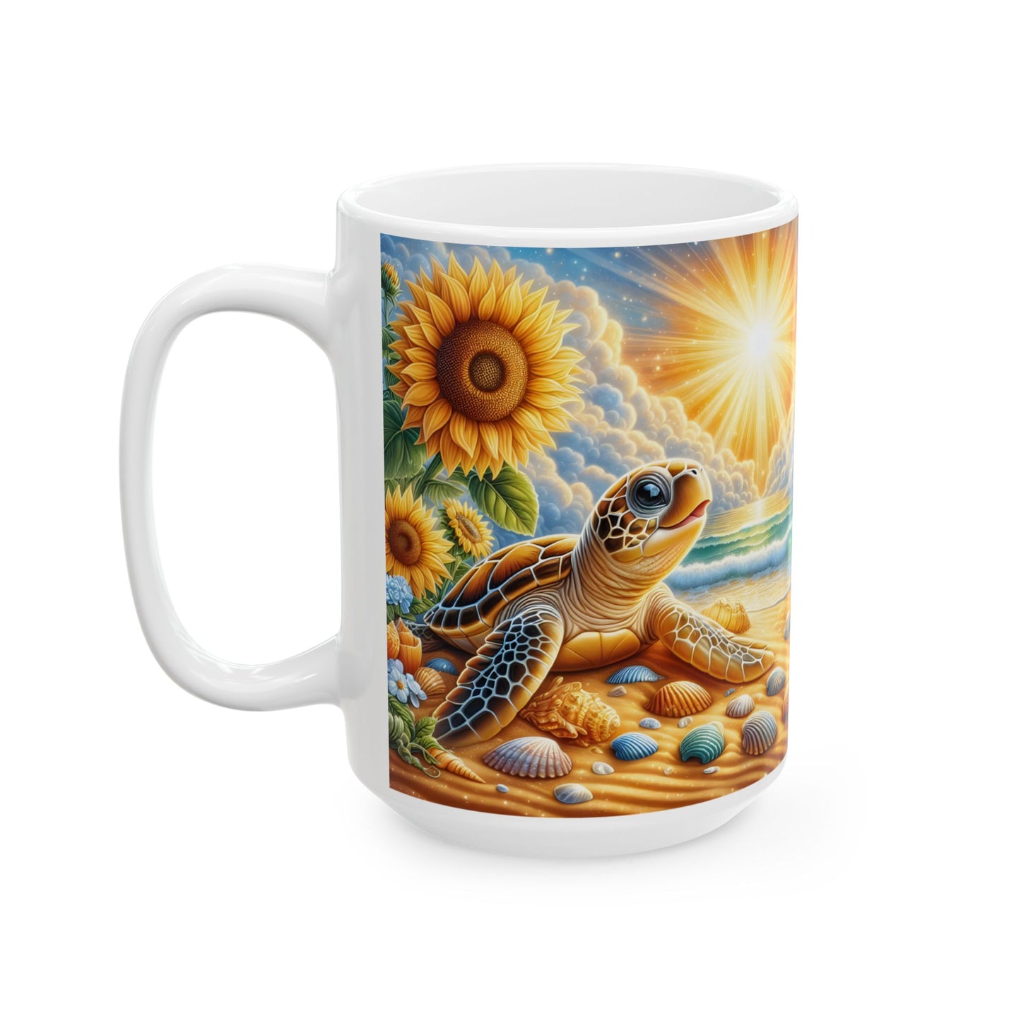 🌻🐢 Personalized Sunflower & Sea Turtle Mug – Coastal Sunshine Coffee Cup 🌊☕