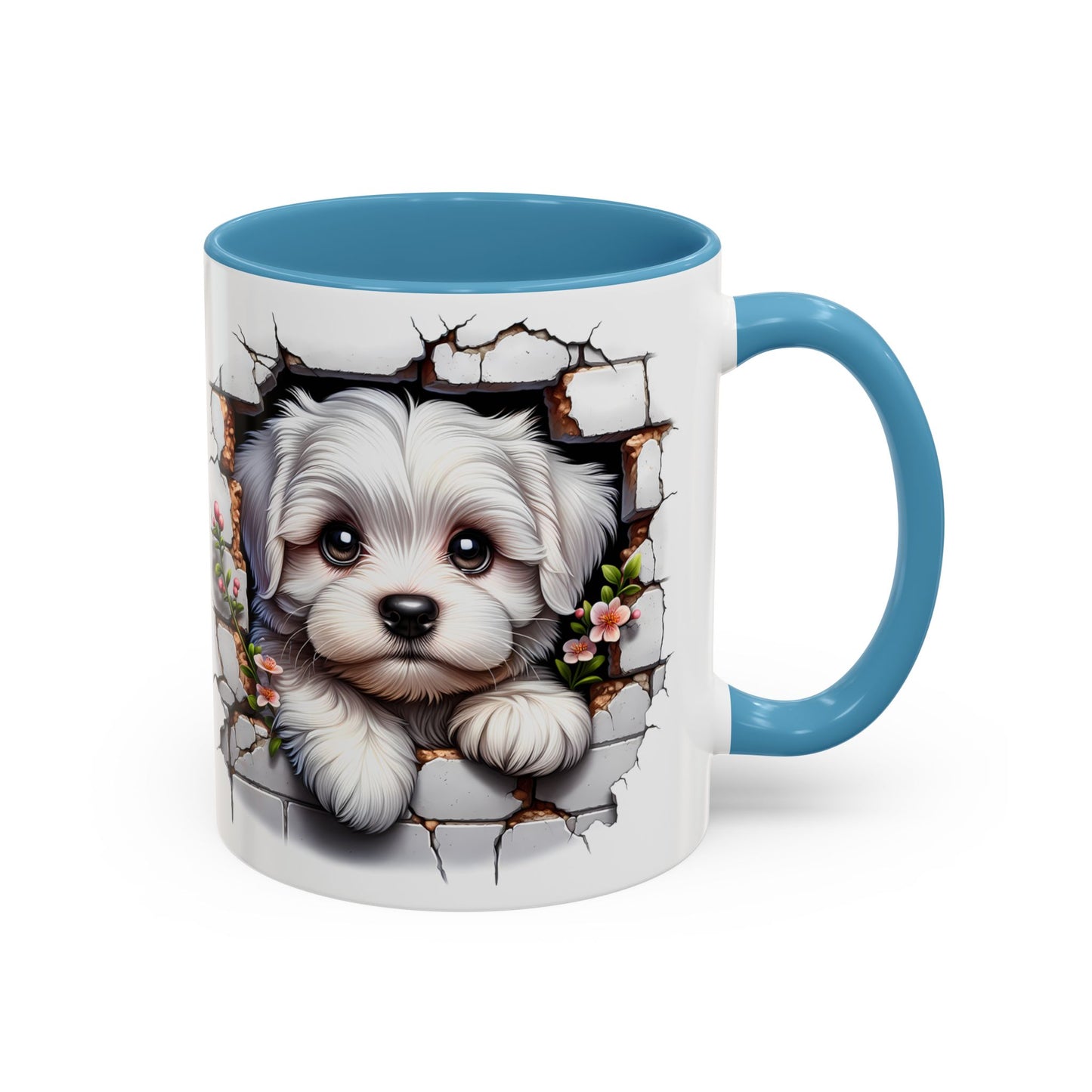 🎀🐶 Maltese Puppy Accent Mug – Cute Peek-Through Dog Design for Animal Lovers ☕💖