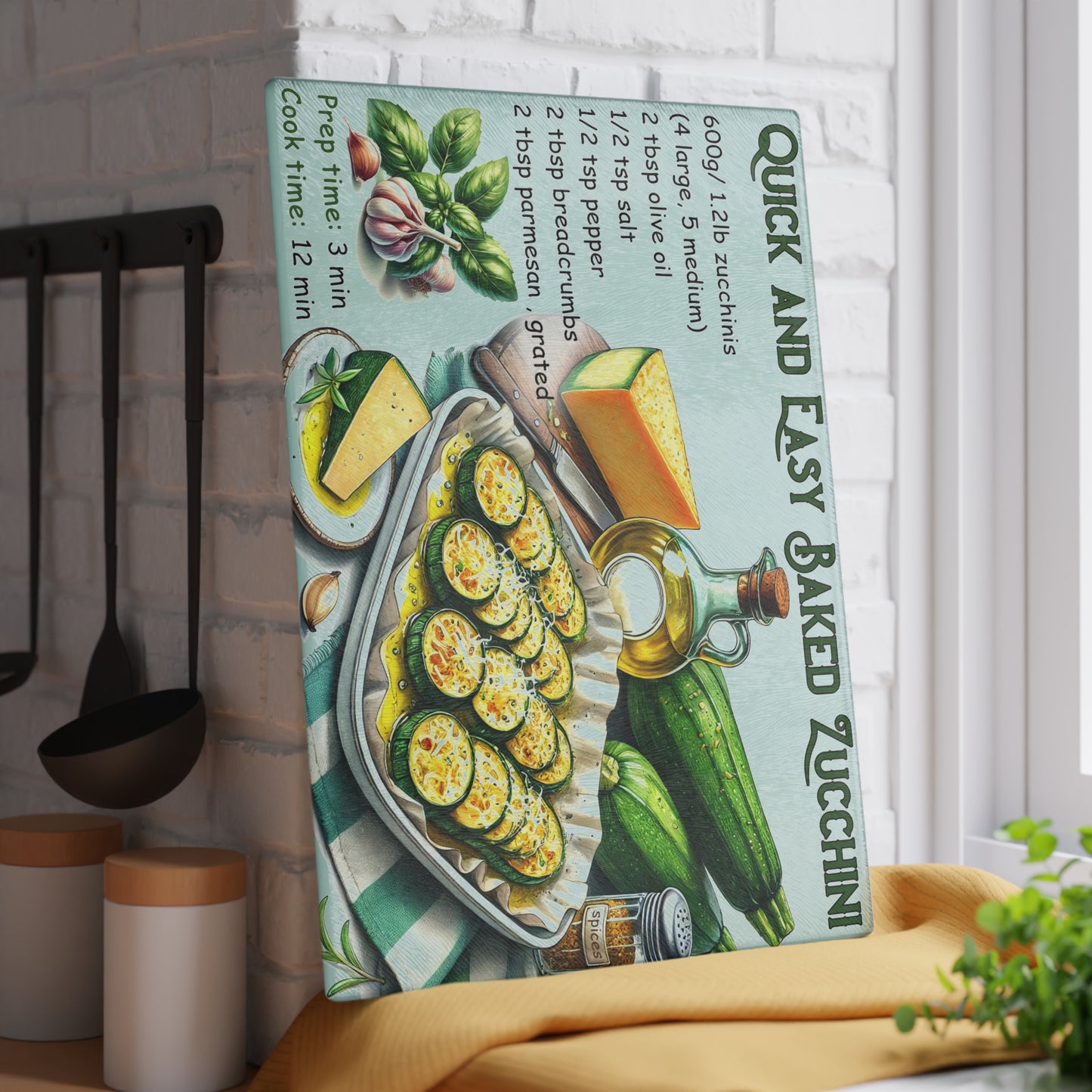 🥒 Quick and Easy Baked Zucchini – Healthy Kitchen Recipe Cutting Board