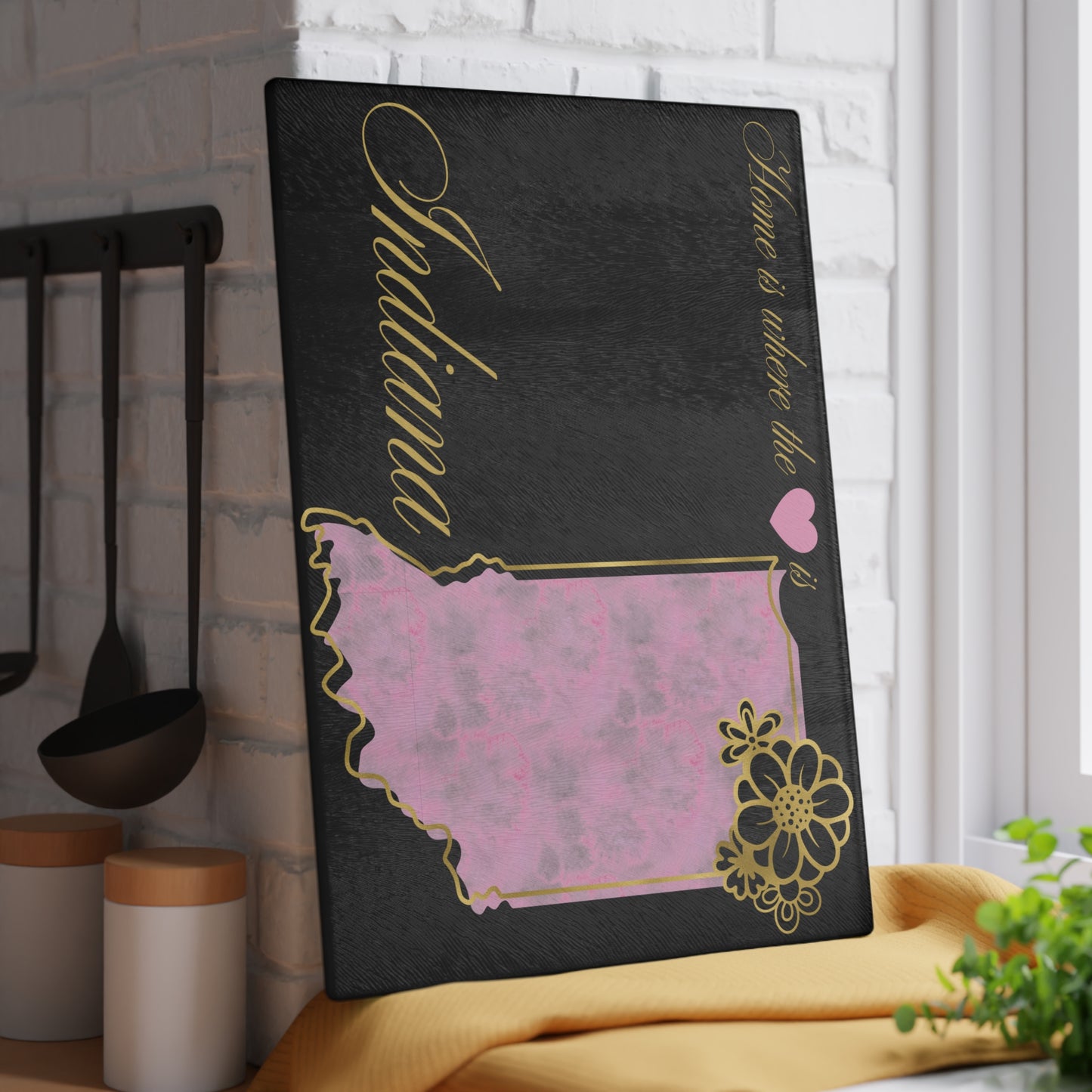 💗 Indiana State Cutting Board – Blushing Florals & Heartfelt Charm