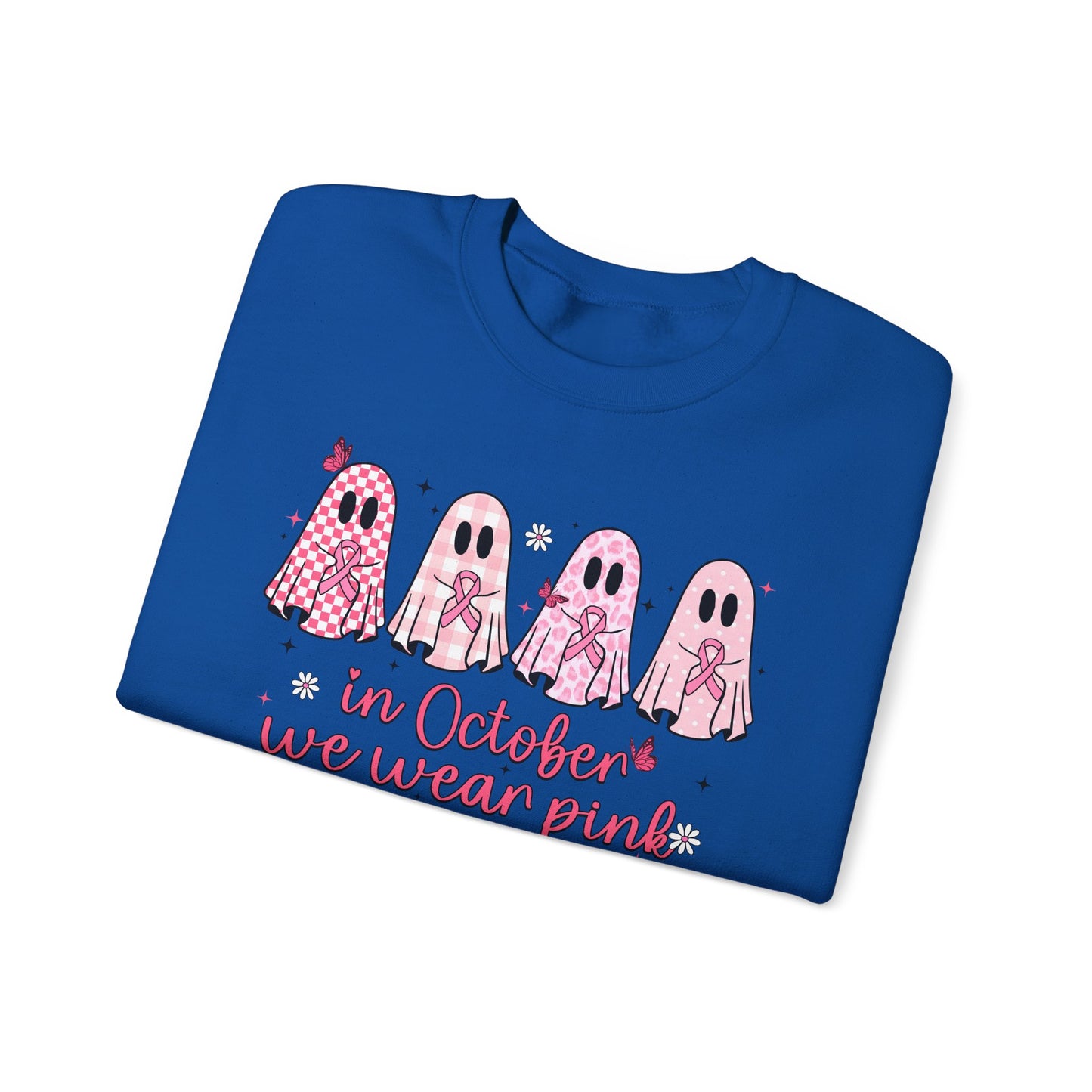 🎀👻 In October We Wear Pink Sweatshirt – Breast Cancer Awareness Halloween Ghosts