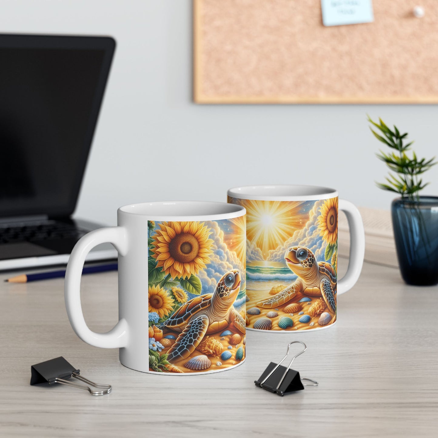 🌻🐢 Personalized Sunflower & Sea Turtle Mug – Coastal Sunshine Coffee Cup 🌊☕