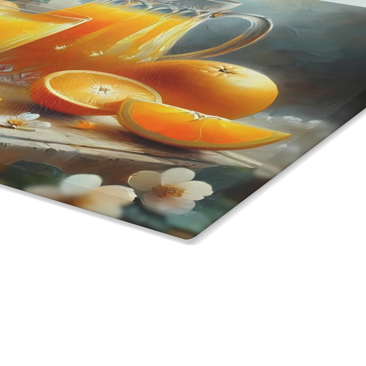 Tabla de cortar de vidrio templado para zumo de naranja recién exprimido: decoración cítrica para la cocina, bandeja para servir naranjas, regalo para el desayuno de verano