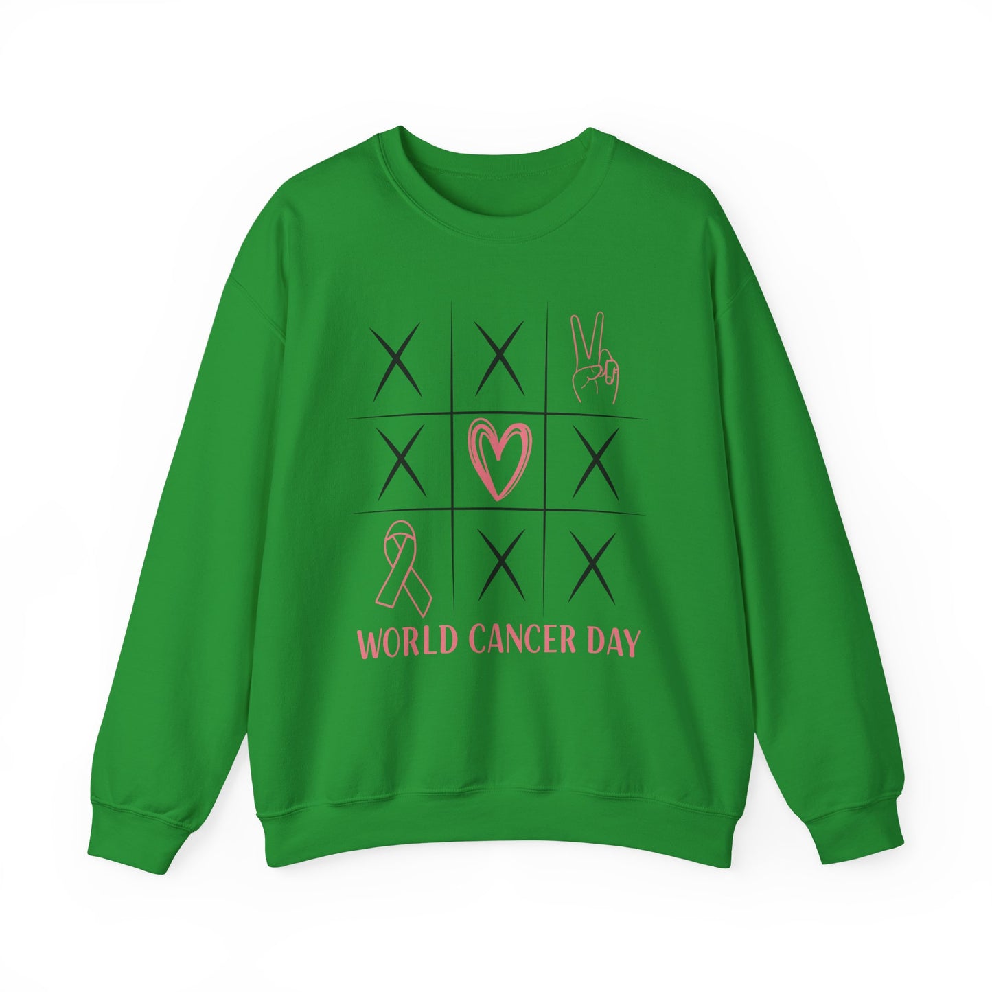 🌍🎗️ World Cancer Day Sweatshirt – Awareness Tic-Tac-Toe Heart & Ribbon