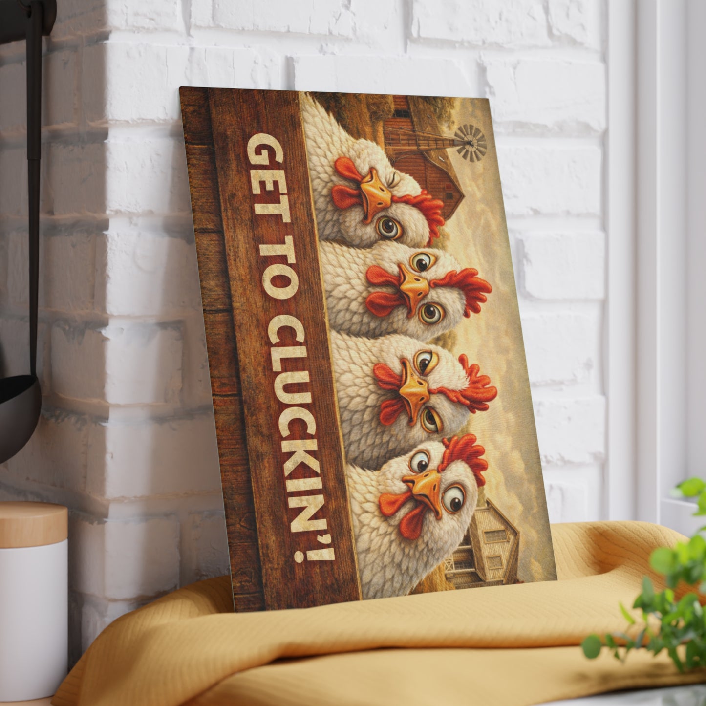 Get to Cluckin’! Funny Chicken Glass Cutting Board – Bold Farmhouse Kitchen Humor