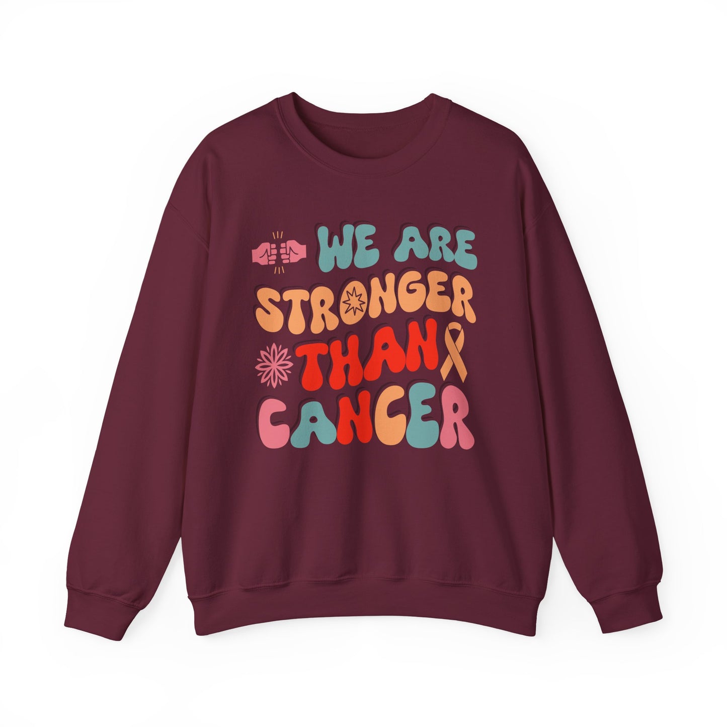💪🌸 We Are Stronger Than Cancer Sweatshirt – Retro Breast Cancer Awareness Crewneck