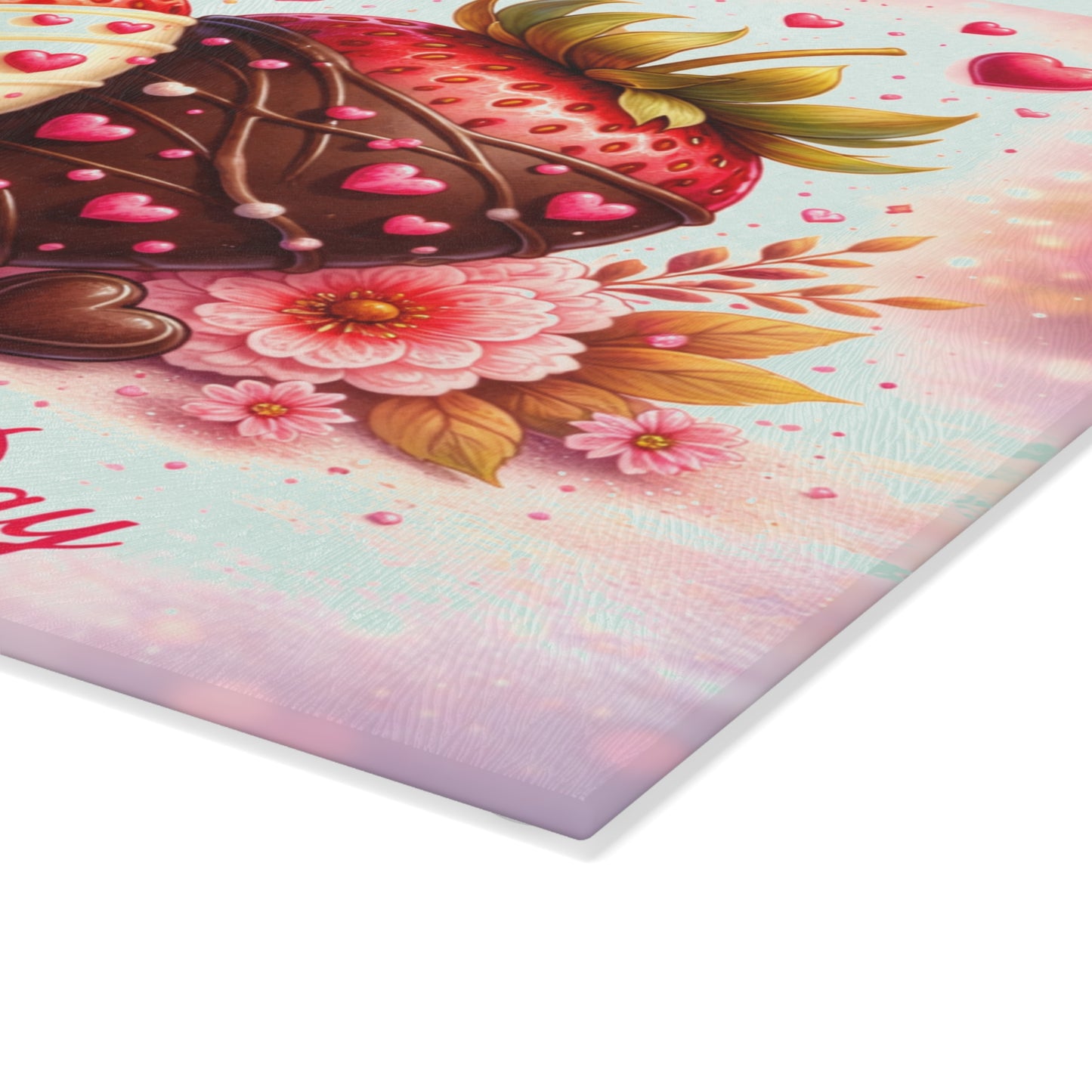 Chocolate-Covered Strawberries Valentine Glass Cutting Board – Romantic Kitchen Art Gift