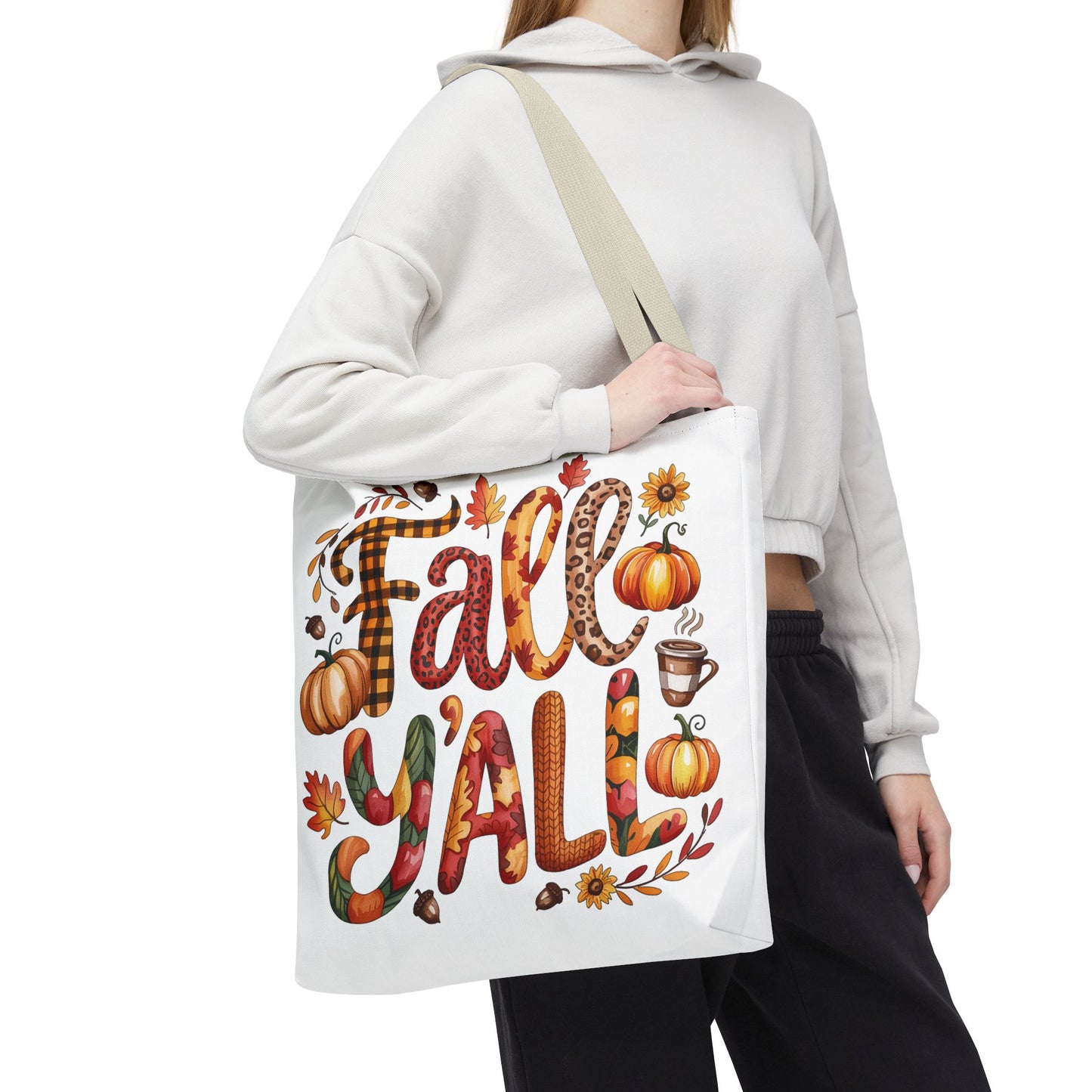 🎃 Fall Y’all Tote Bag – Bold Prints, Cozy Coffee & Pumpkin Cheer 🍂