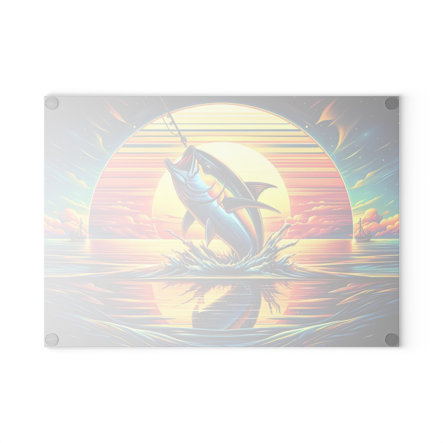 Vibrant Fishing Sunset Glass Cutting Board – Coastal Angler Kitchen Art