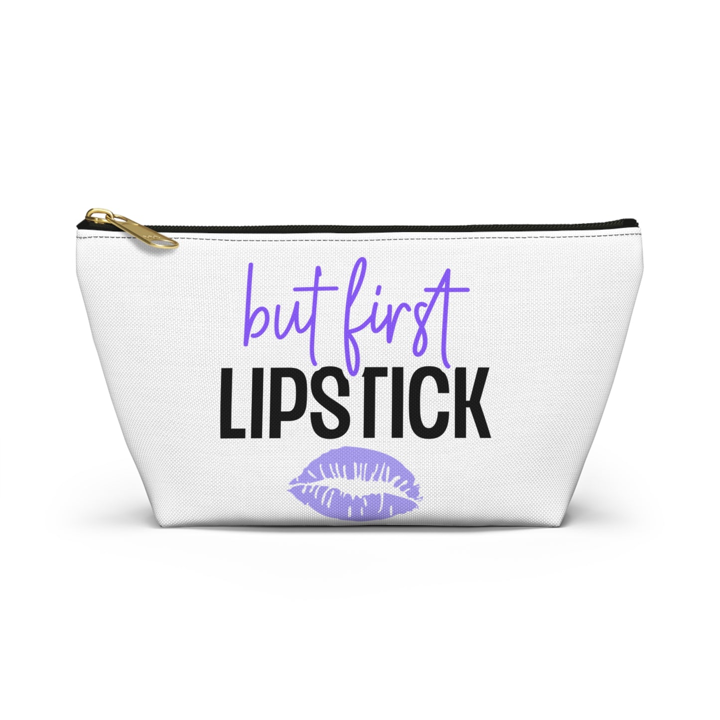Accessory Pouch – "But First Lipstick" Purple Makeup Bag