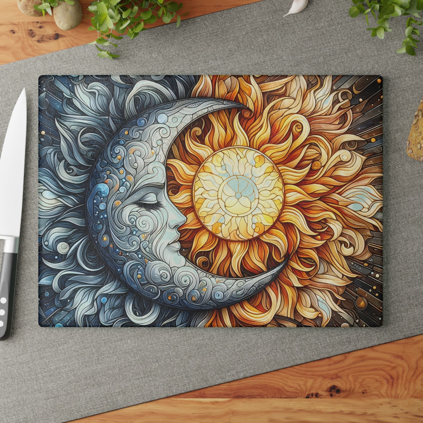 🌙☀️ Celestial Sun & Moon Cutting Board – Cosmic Elegance for Your Kitchen 🌌