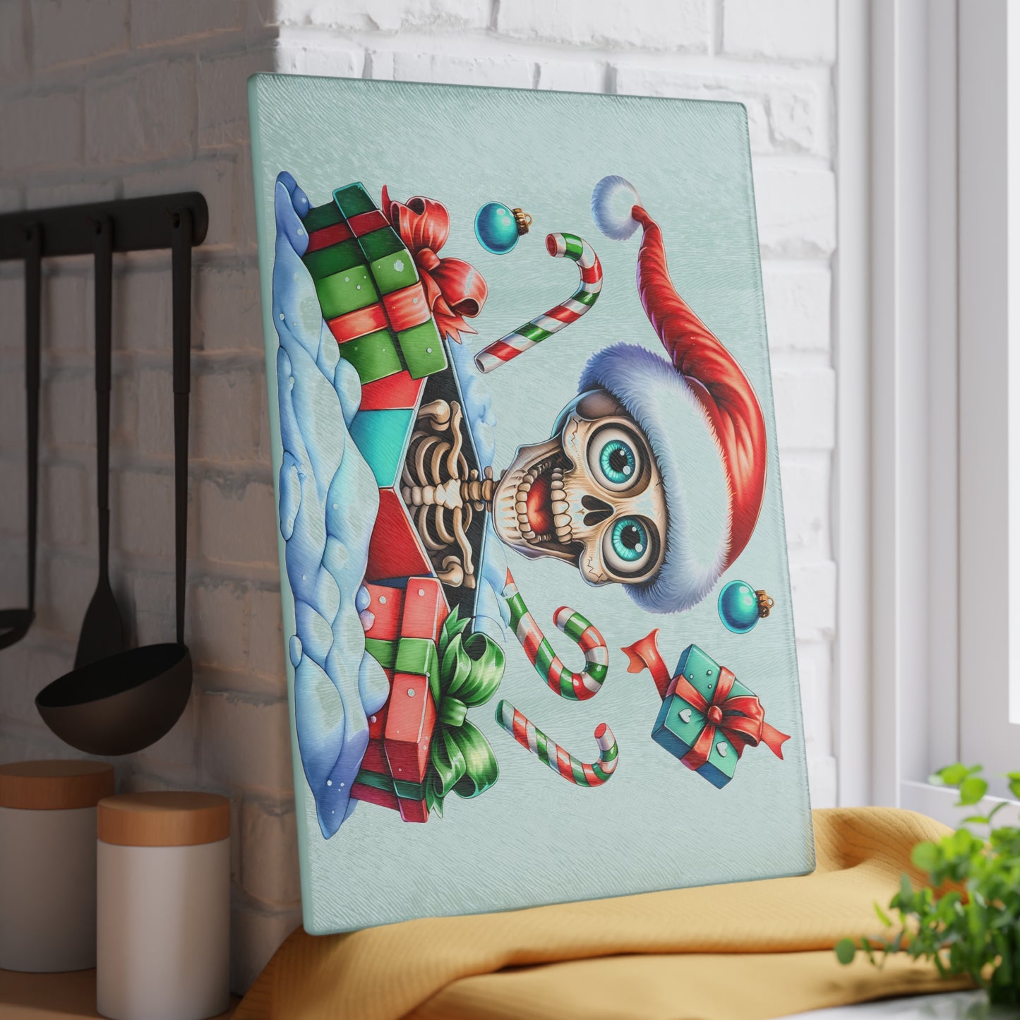 🎄💀 Skeleton Santa Cutting Board – A Spooky Splash of Holiday Cheer for Your Kitchen