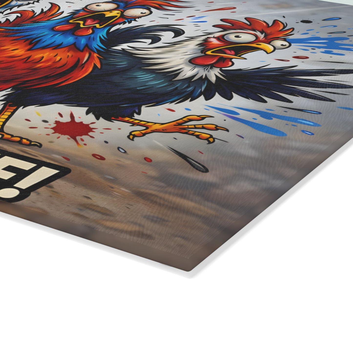 She Has a Knife! Glass Cutting Board – Bold Funny Chicken Kitchen Art