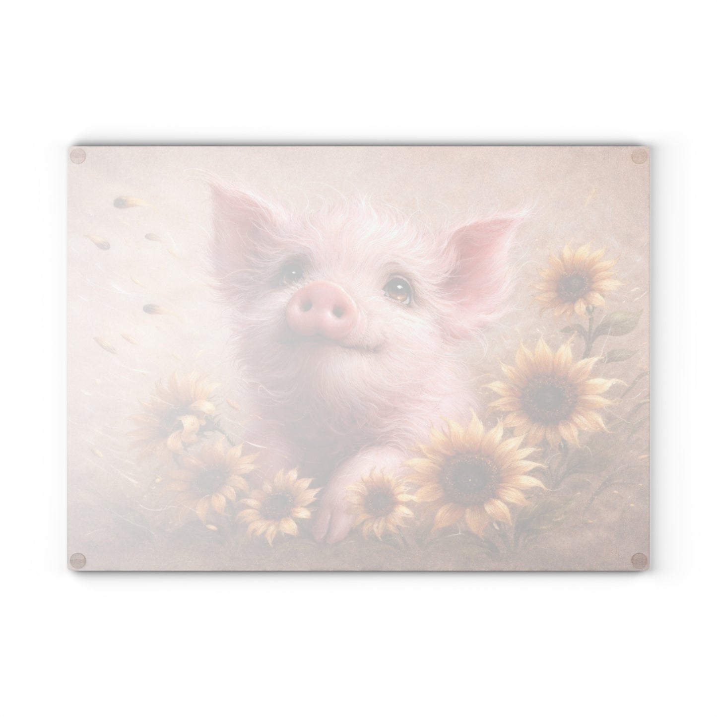 Sunflower Pig Glass Cutting Board – Cozy Farmhouse Kitchen Decor