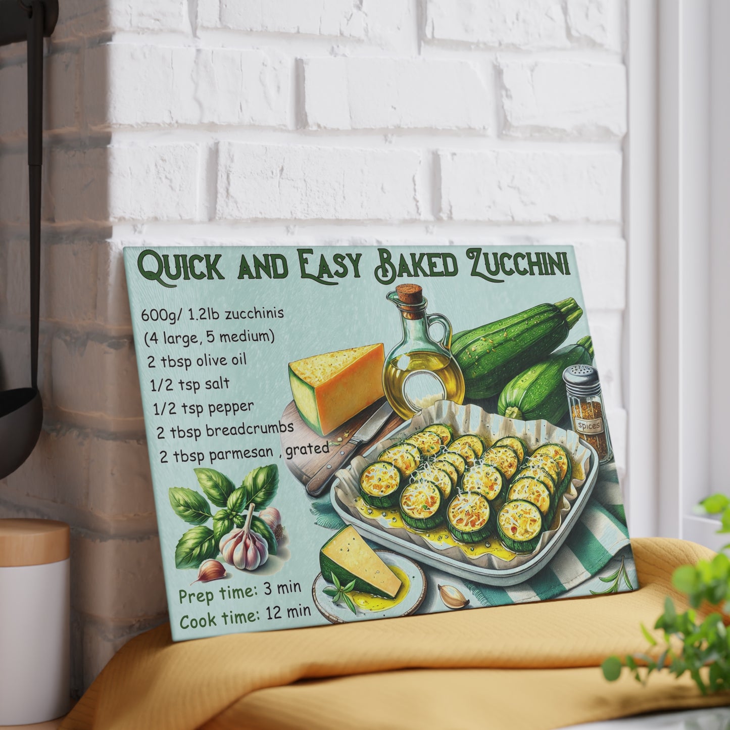 🥒 Quick and Easy Baked Zucchini – Healthy Kitchen Recipe Cutting Board