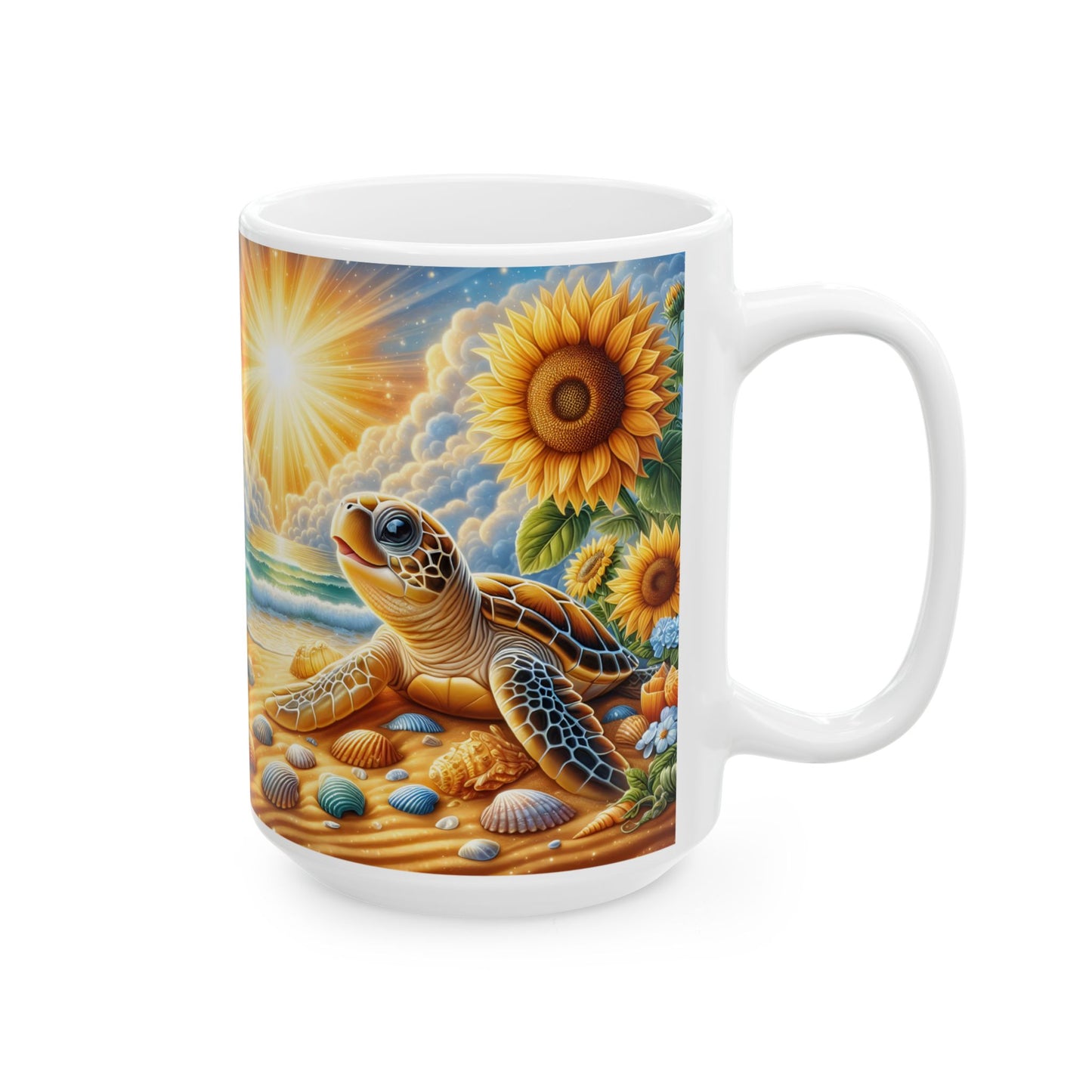 🌻🐢 Personalized Sunflower & Sea Turtle Mug – Coastal Sunshine Coffee Cup 🌊☕